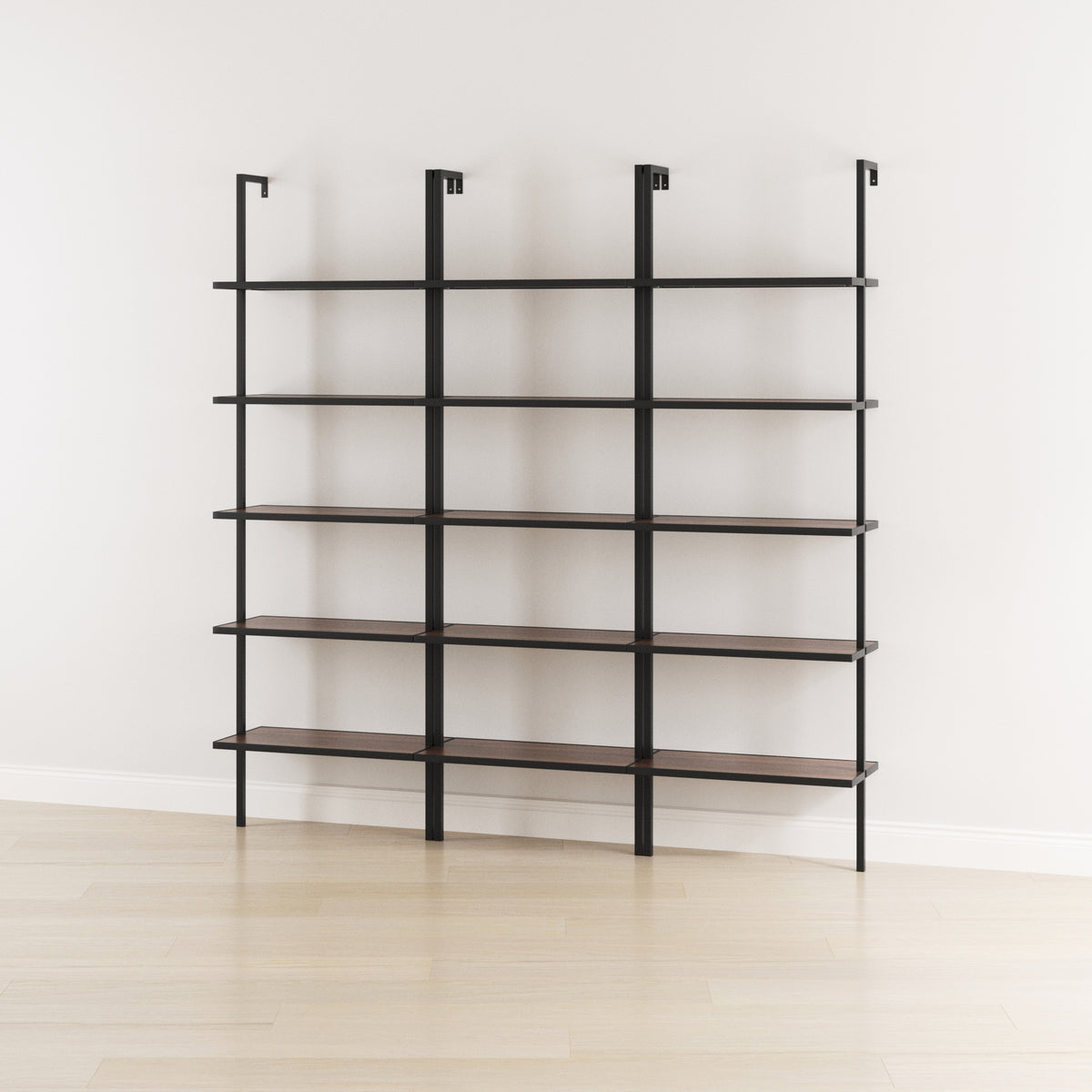 5-Shelf Bookshelf Walnut Matte Black (Set of 3) - Nathan James