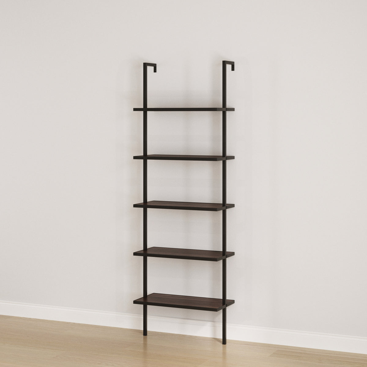 5-Shelf Ladder Bookshelf Walnut Matte Black
