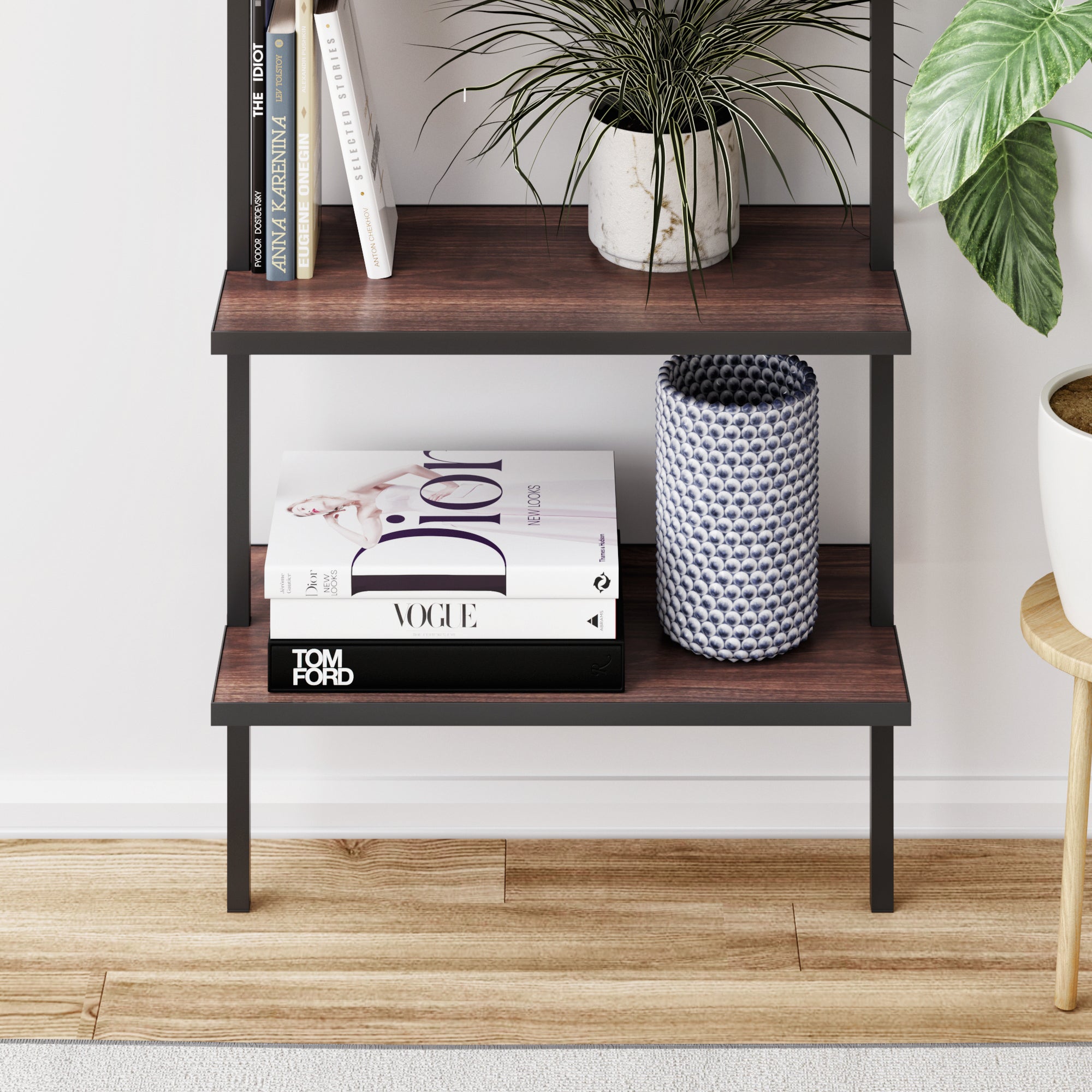 5-Shelf Bookshelf Walnut Matte Black (Set of 3) - Thumbnail 3