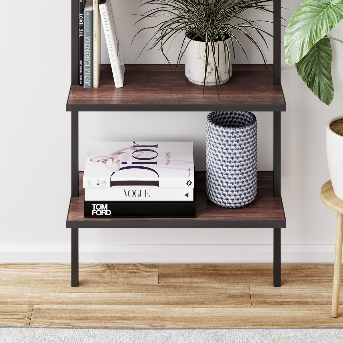 Theo Bookshelf Walnut Matte Black 5-Shelf Ladder | Nathan James