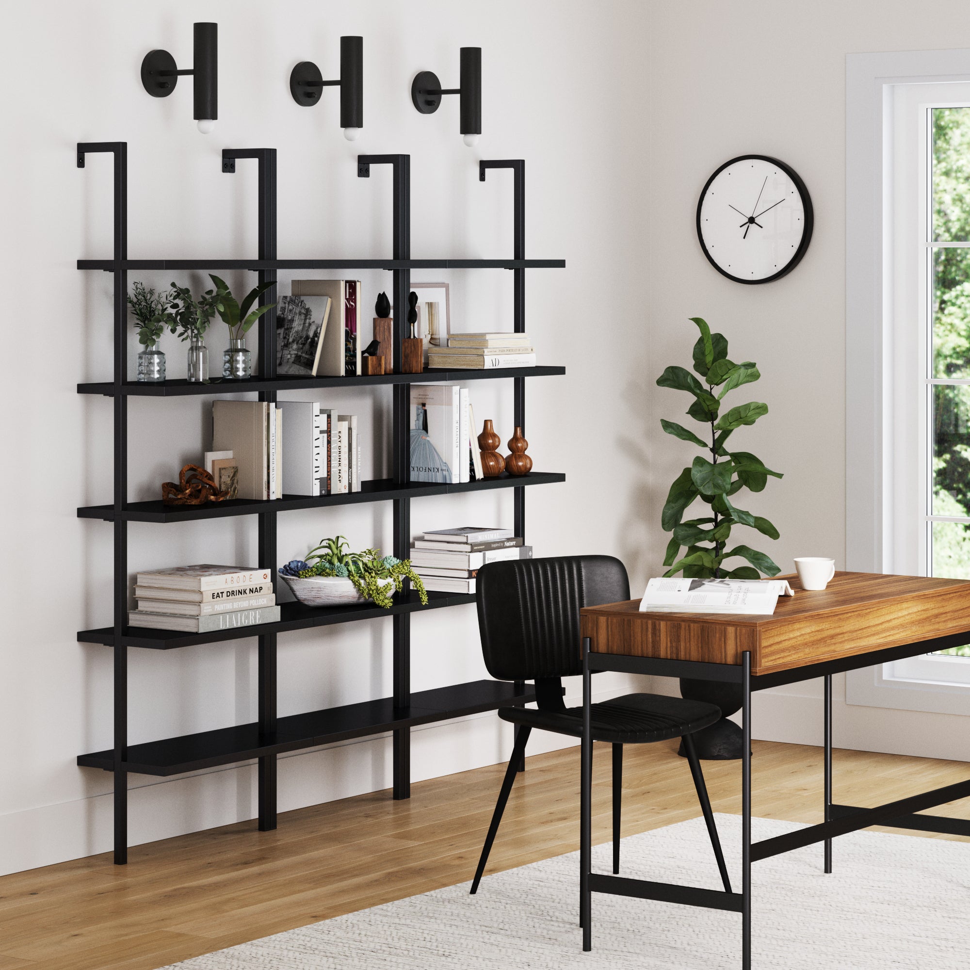 5-Shelf Ladder Bookshelf Black (Set of 4) - Thumbnail 2