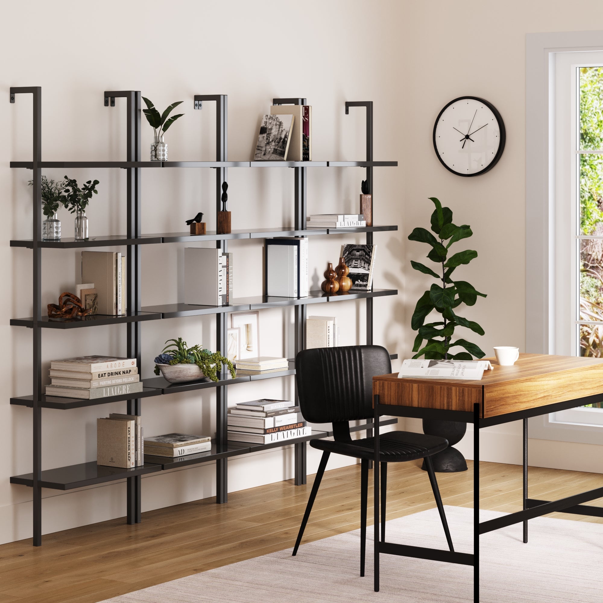 5-Shelf Ladder Bookshelf Black (Set of 4) - Thumbnail 4