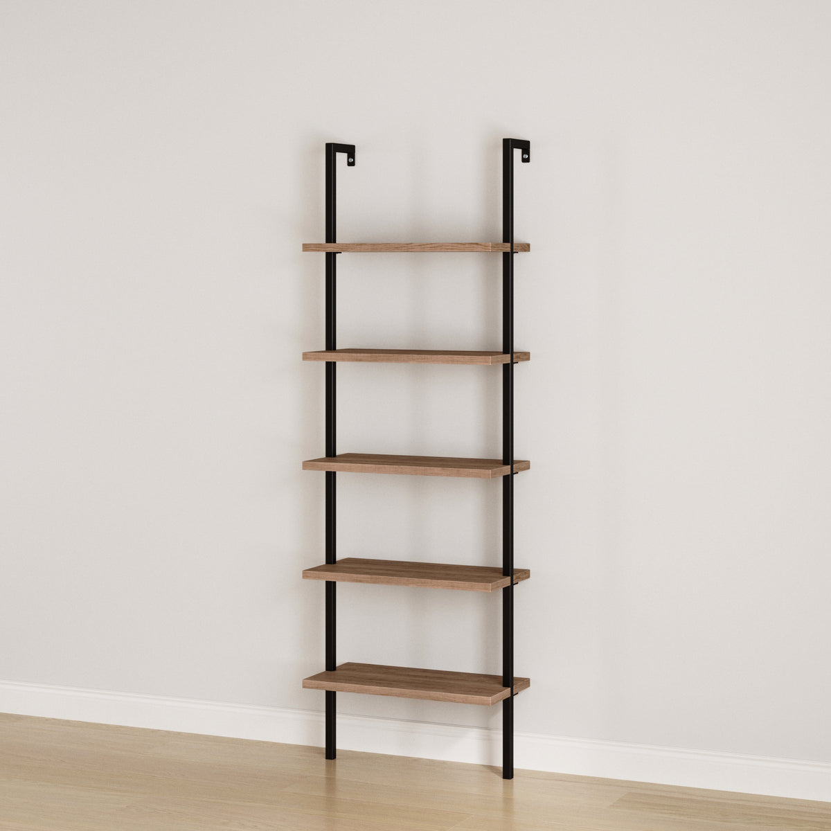 5-Shelf Ladder Bookshelf Oak Matte Black