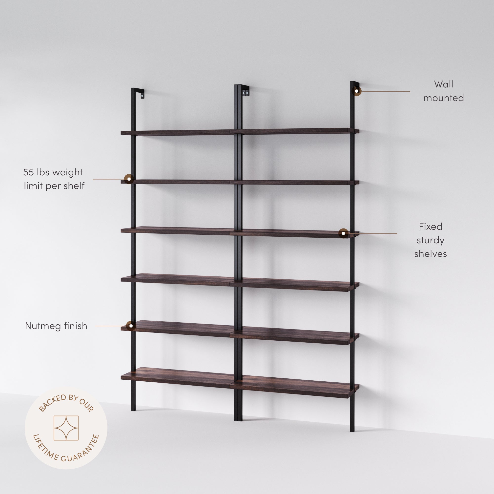 Theo Bookshelf Nutmeg Matte Black 6-Shelf Set of 2 | Nathan James