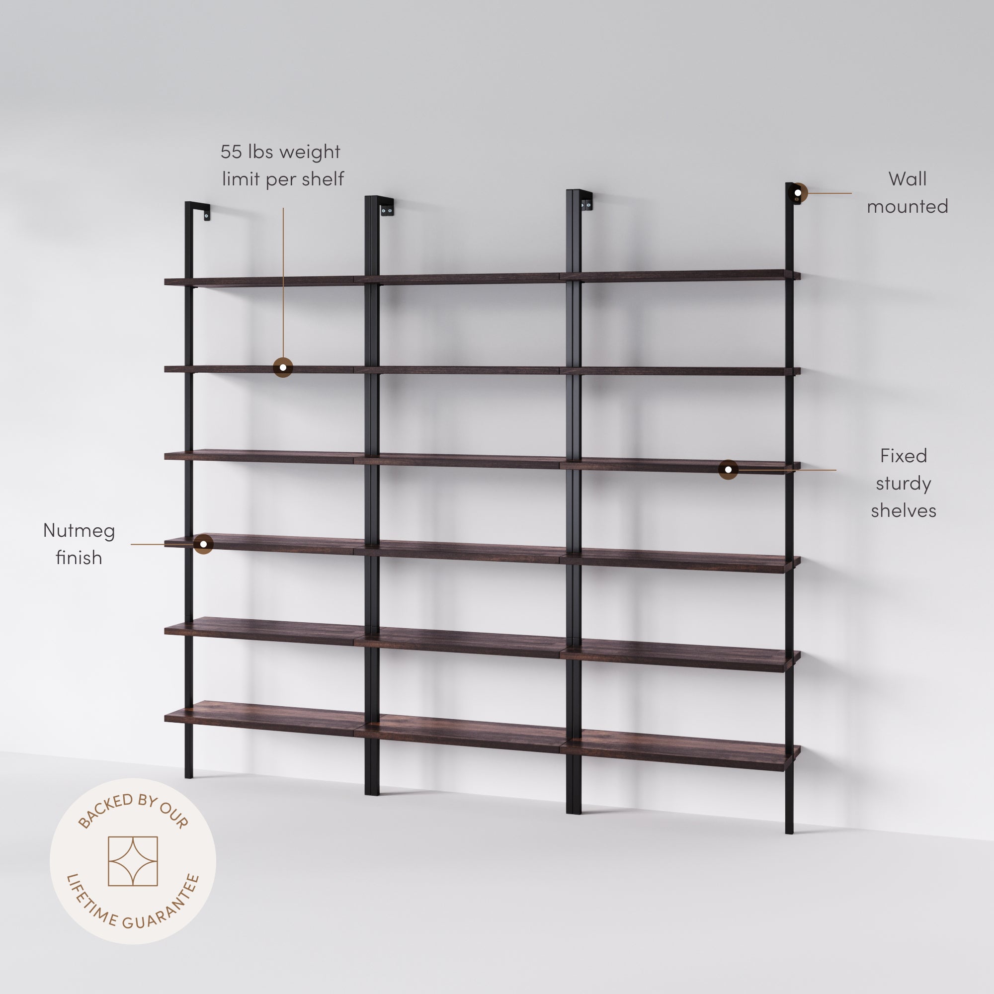 Theo Bookshelf Nutmeg Matte Black Set of 3 | Nathan James