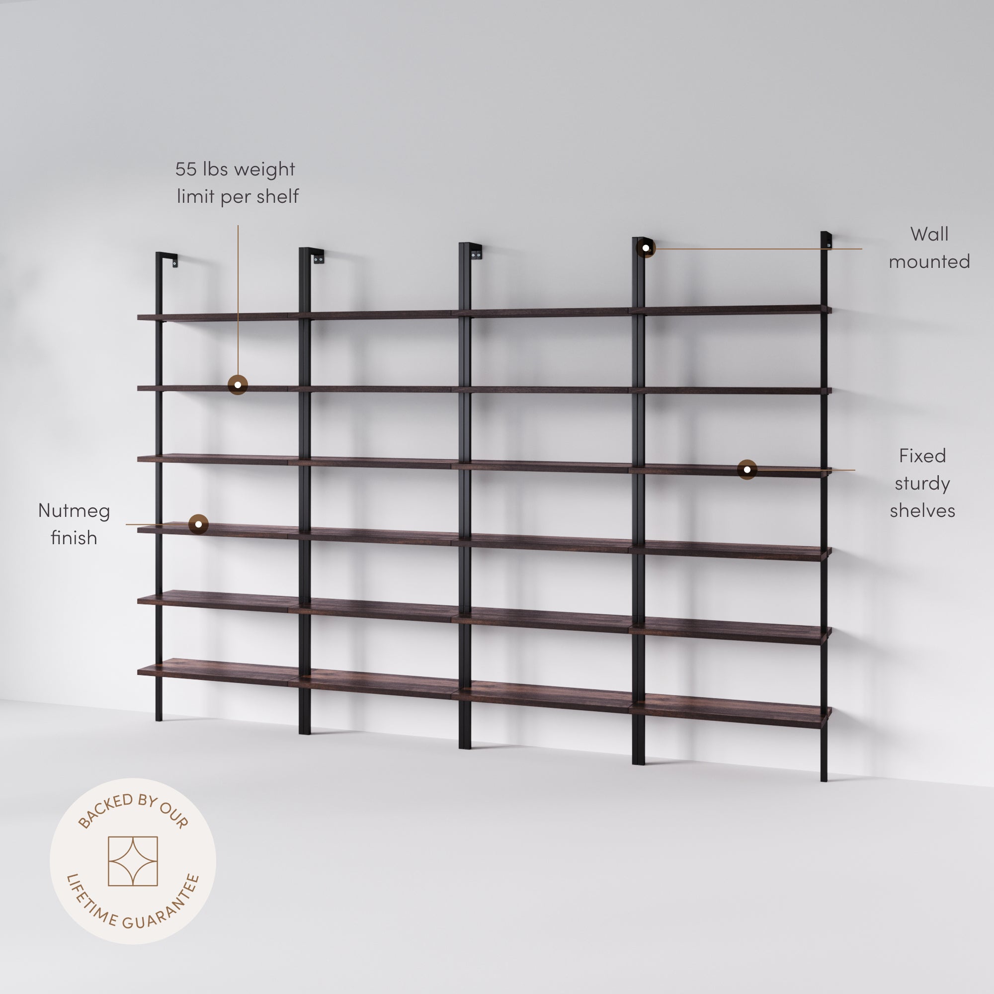 Theo Bookshelf Nutmeg Matte Black 6-Shelf Set of 4 | Nathan James