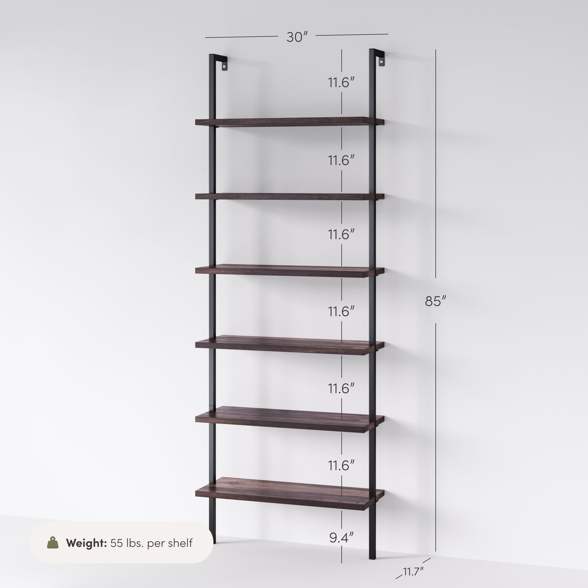 Theo Bookshelf Wood Nutmeg Matte Black 6-Shelf | Nathan James