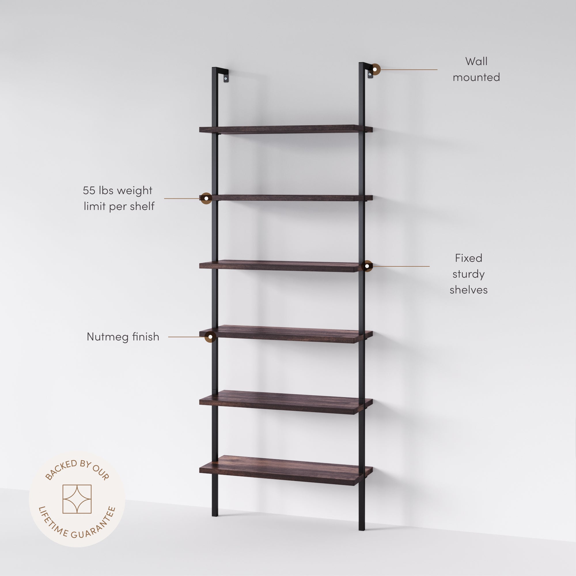 スチールラック・メタルラック anonymous ladder shelf Theo Bookshelf Wood Nutmeg Matte Black 6-Shelf | Nathan James