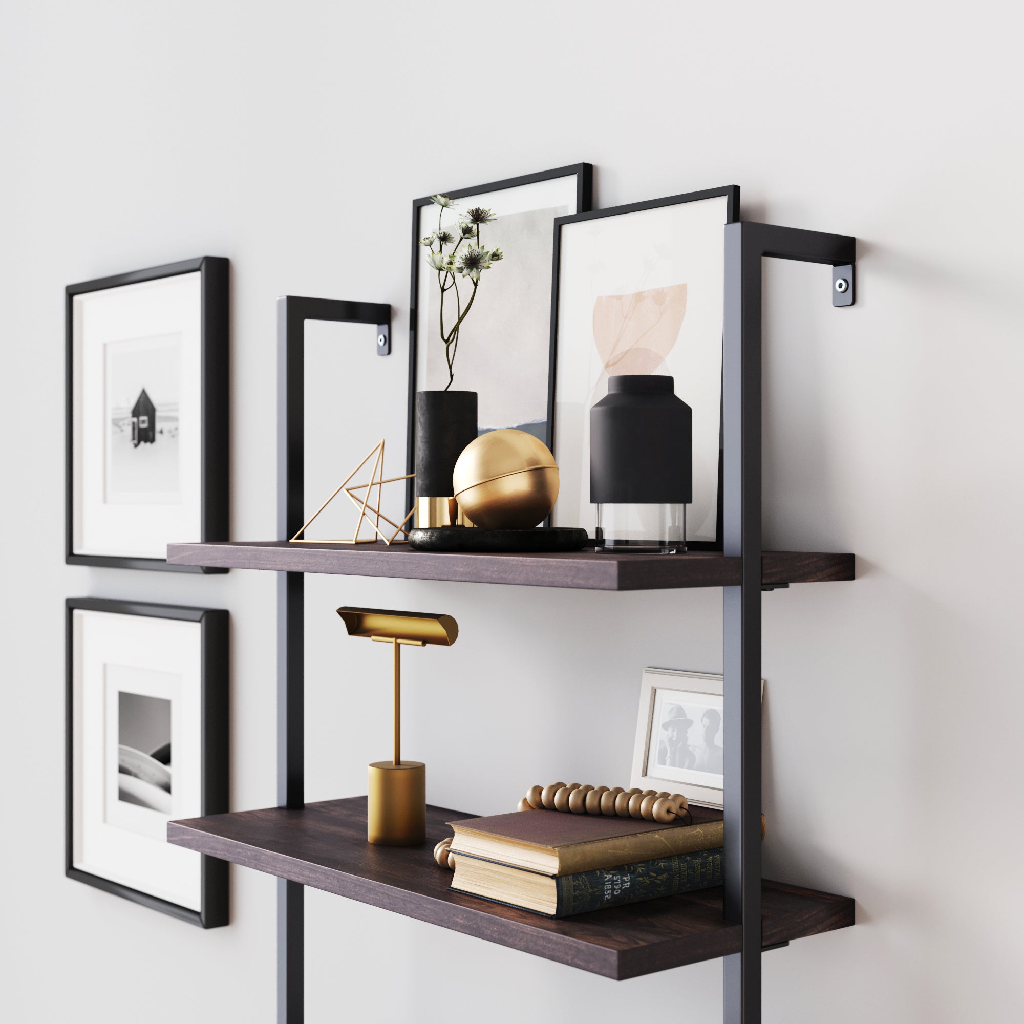 Theo Bookshelf Nutmeg Matte Black 6-Shelf Set of 2 | Nathan James