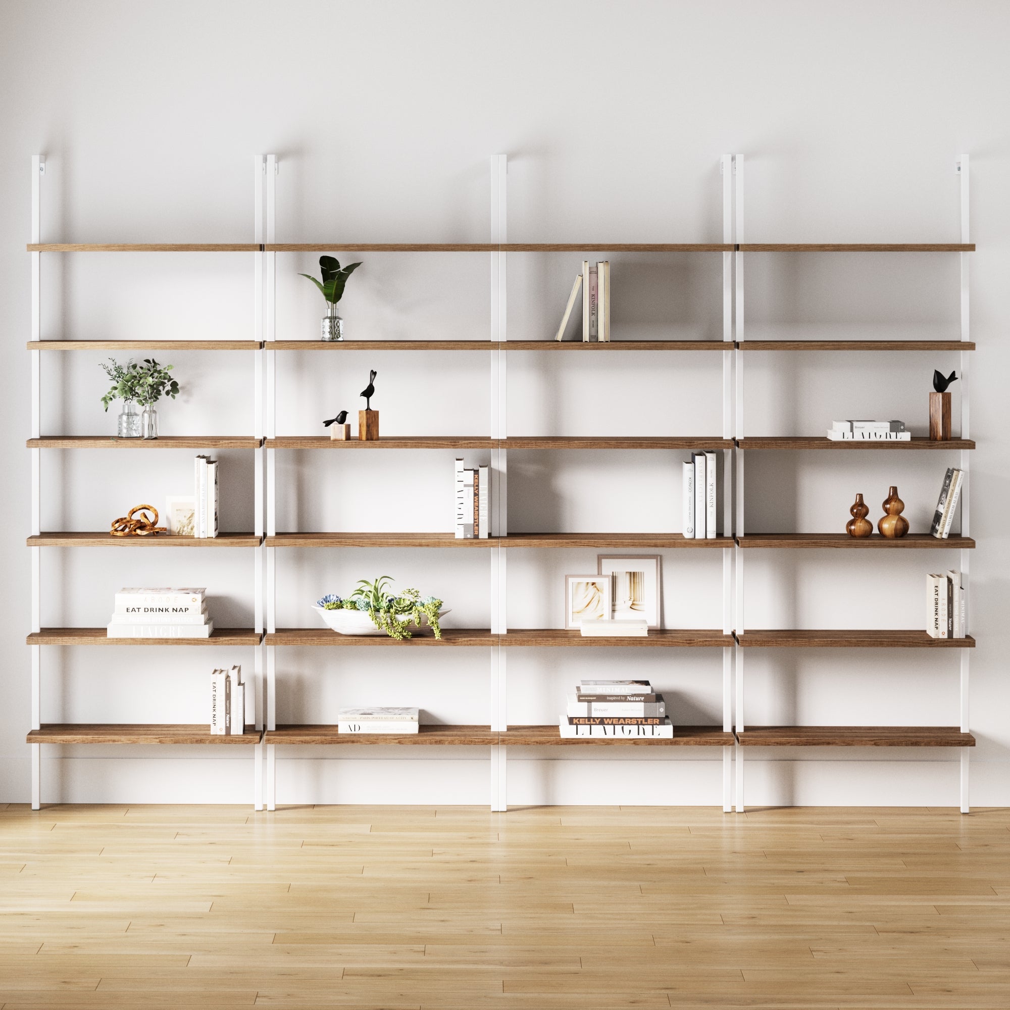 6-Shelf Bookcase Oak Matte White Set of 4