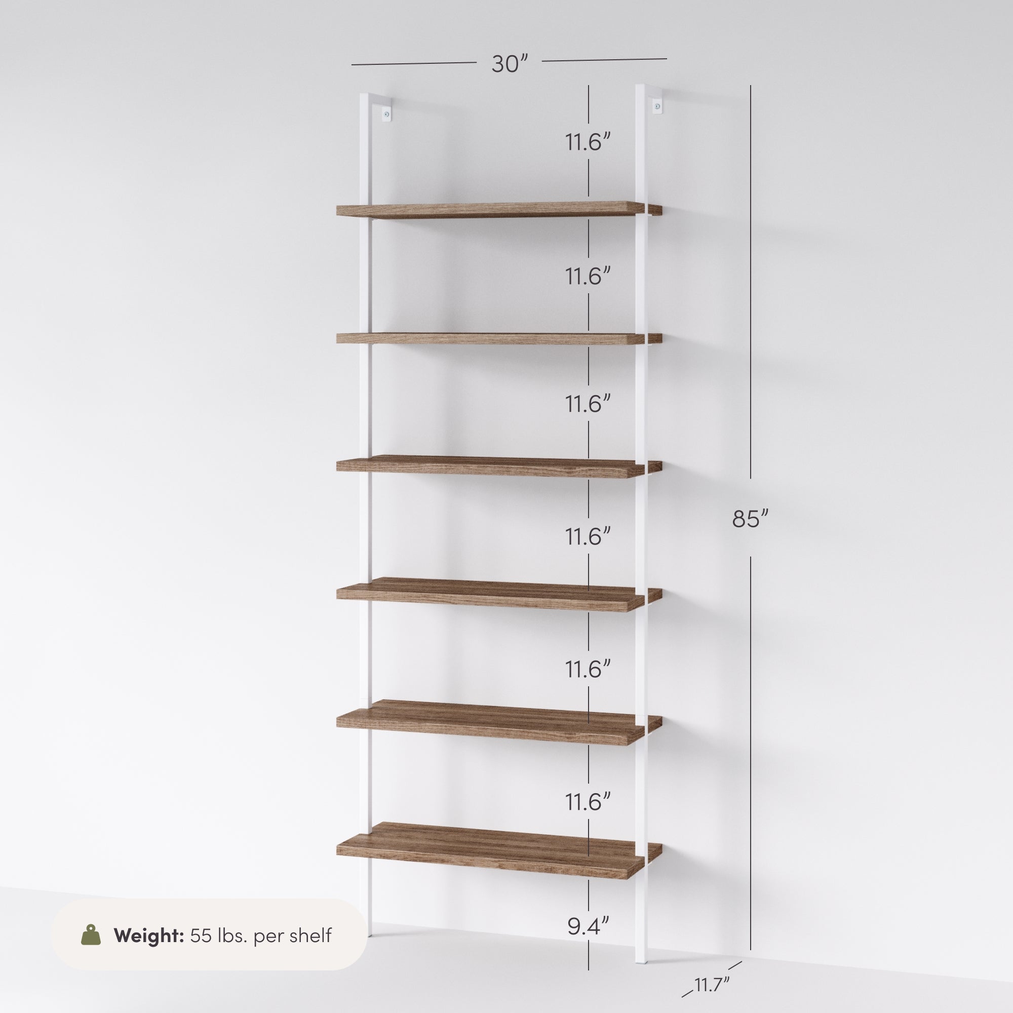 Theo Bookshelf Oak Matte White 6-Shelf Ladder | Nathan James