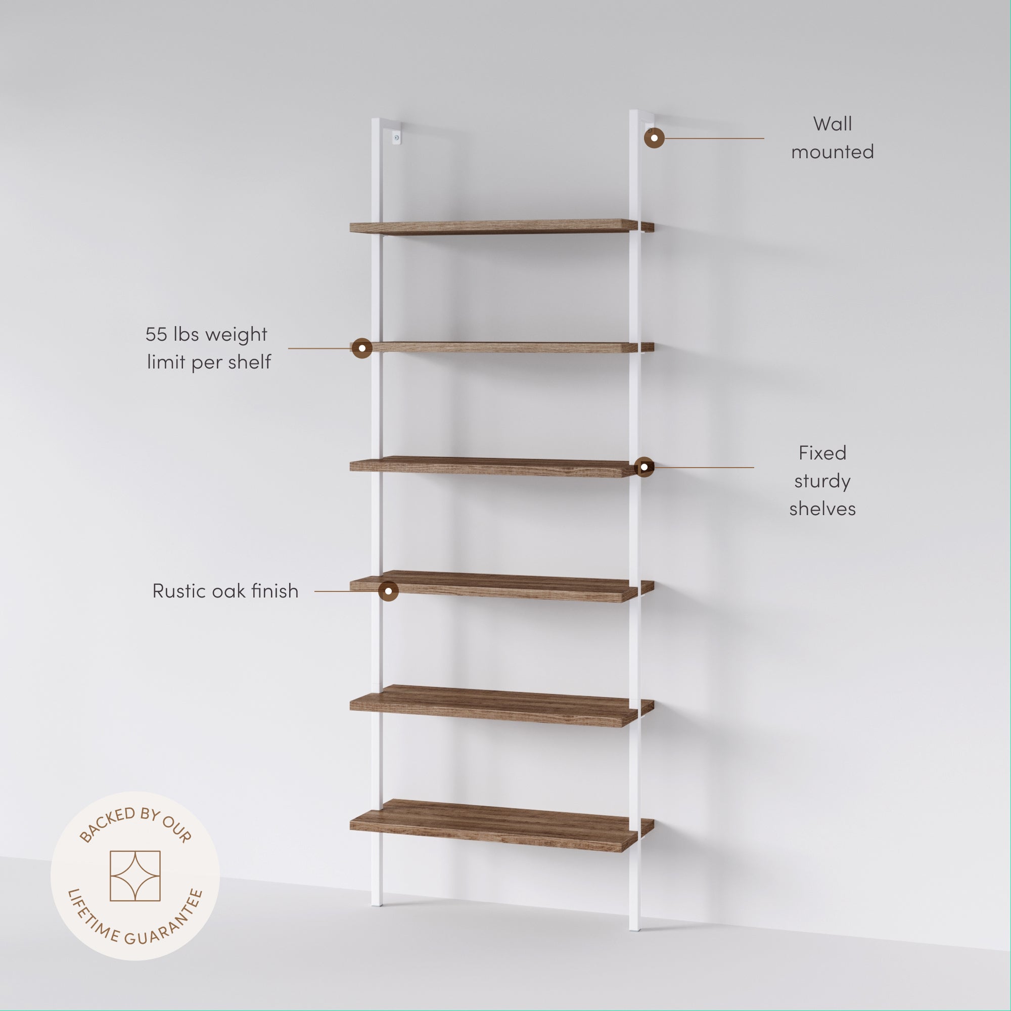 Theo Bookshelf Oak Matte White 6-Shelf Ladder | Nathan James