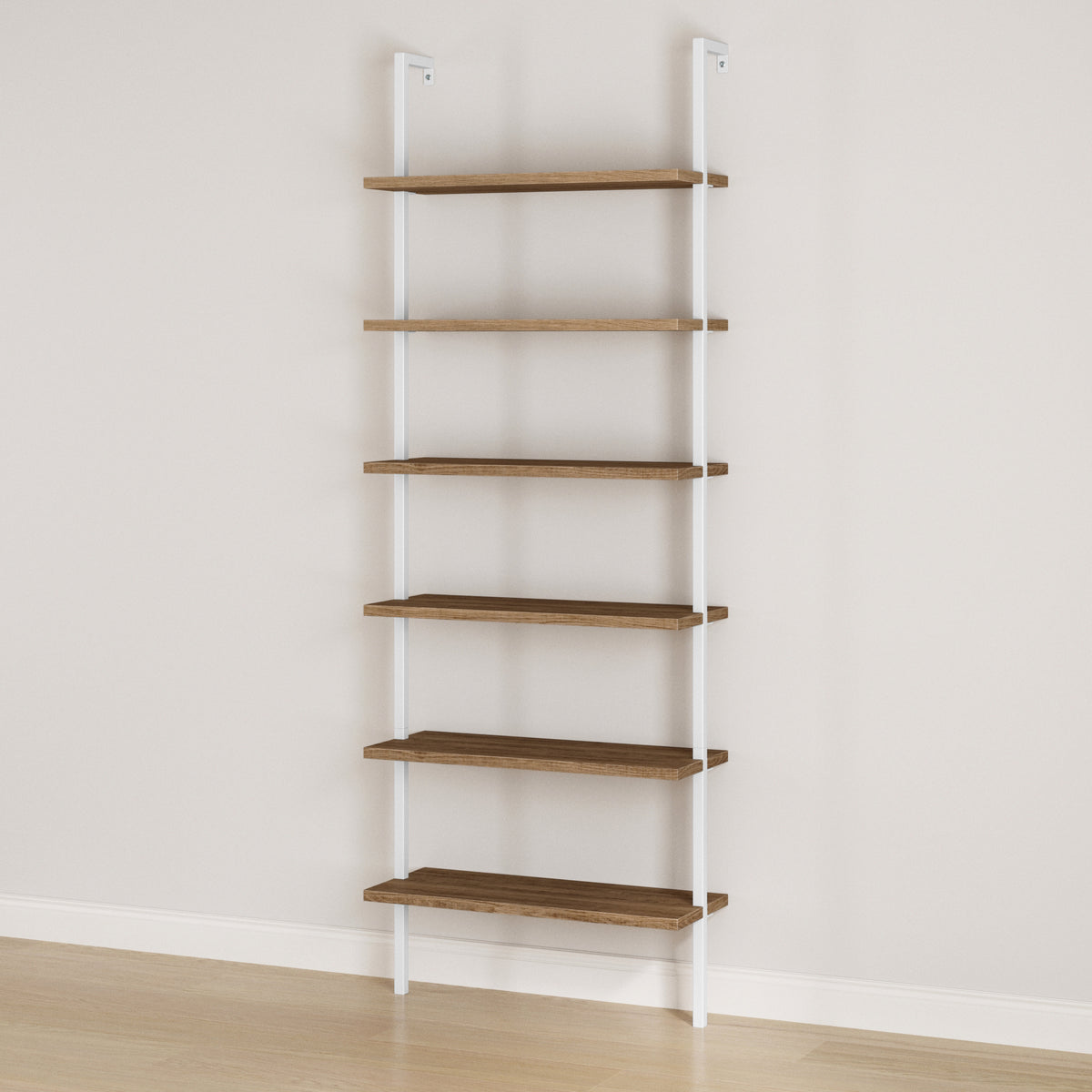 6-Shelf Ladder Bookshelf Oak Matte White