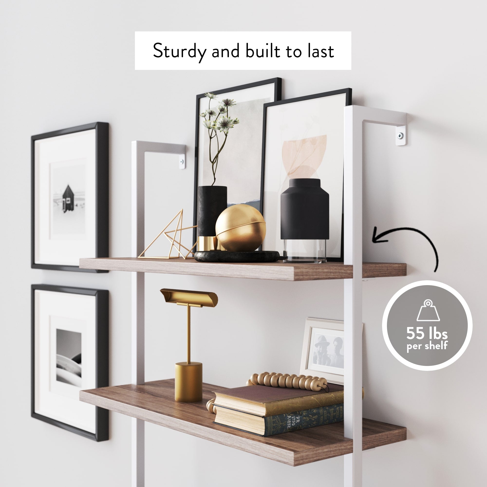 Theo Ladder Matte White Bookshelf Wood & Metal Set of 3 | Nathan James