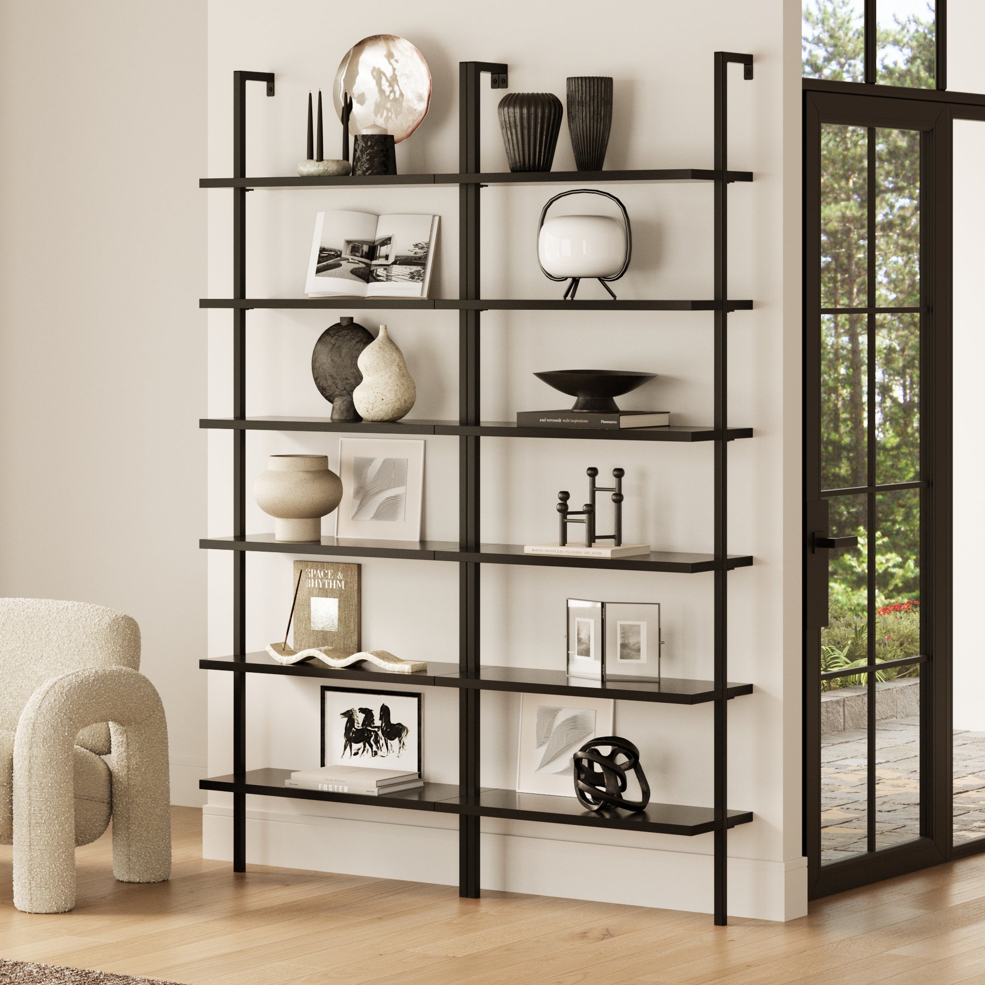 Theo 6-Shelf Wall Mount Bookshelf Black Set of 2 | Nathan James