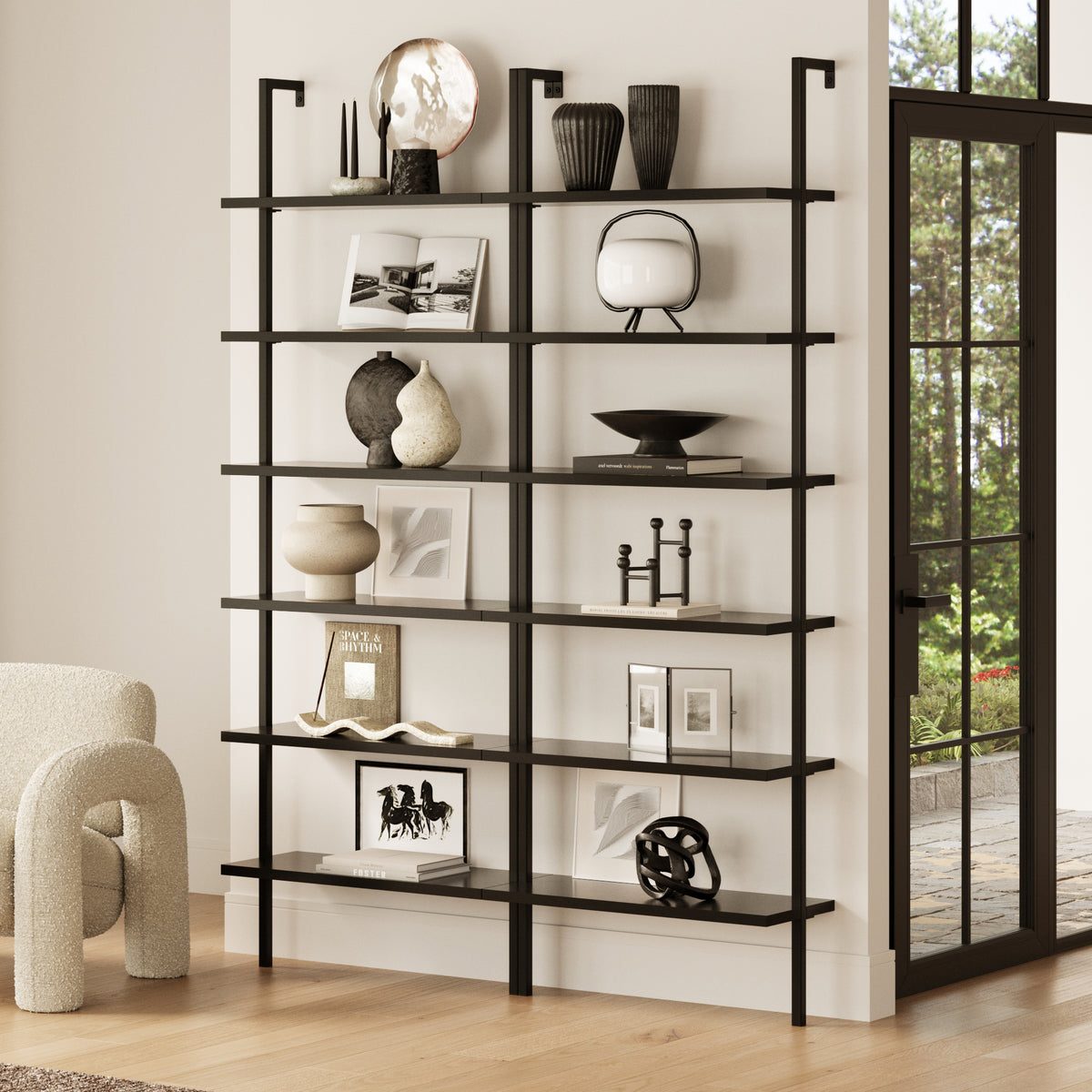6-Shelf Wall Mount Bookshelf Black (Set of 2) - Nathan James
