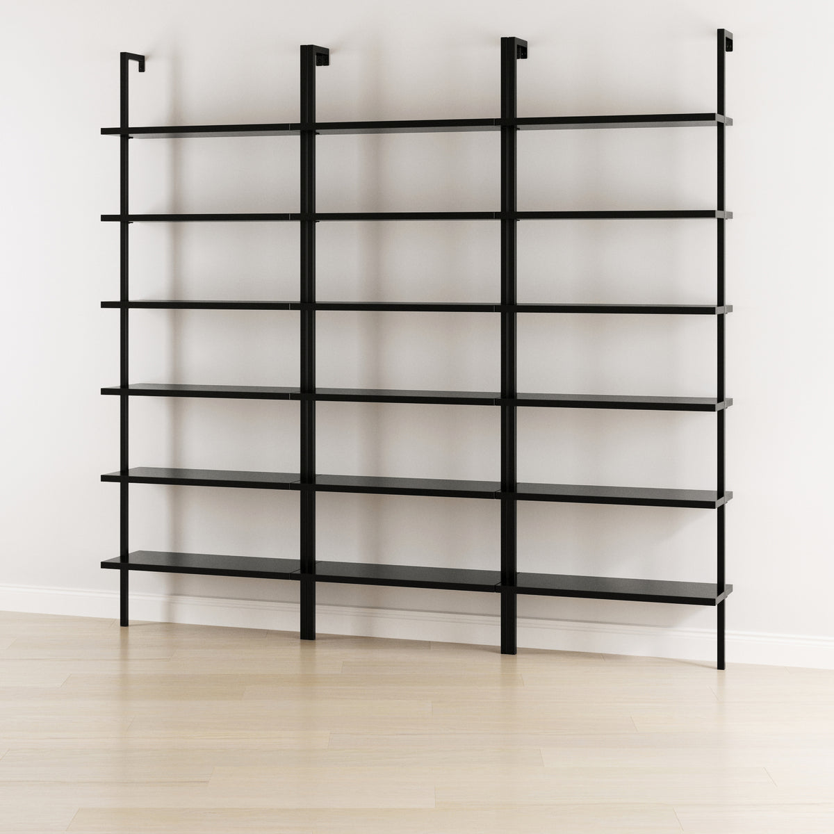 6-Shelf Wall Mount Bookshelf Black (Set of 3) - Nathan James