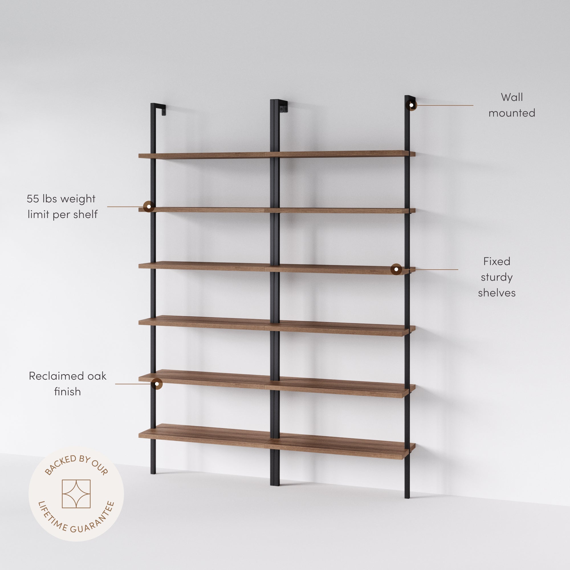 Theo 6-Shelf Bookshelf Oak Matte Black Set of 2 | Nathan James