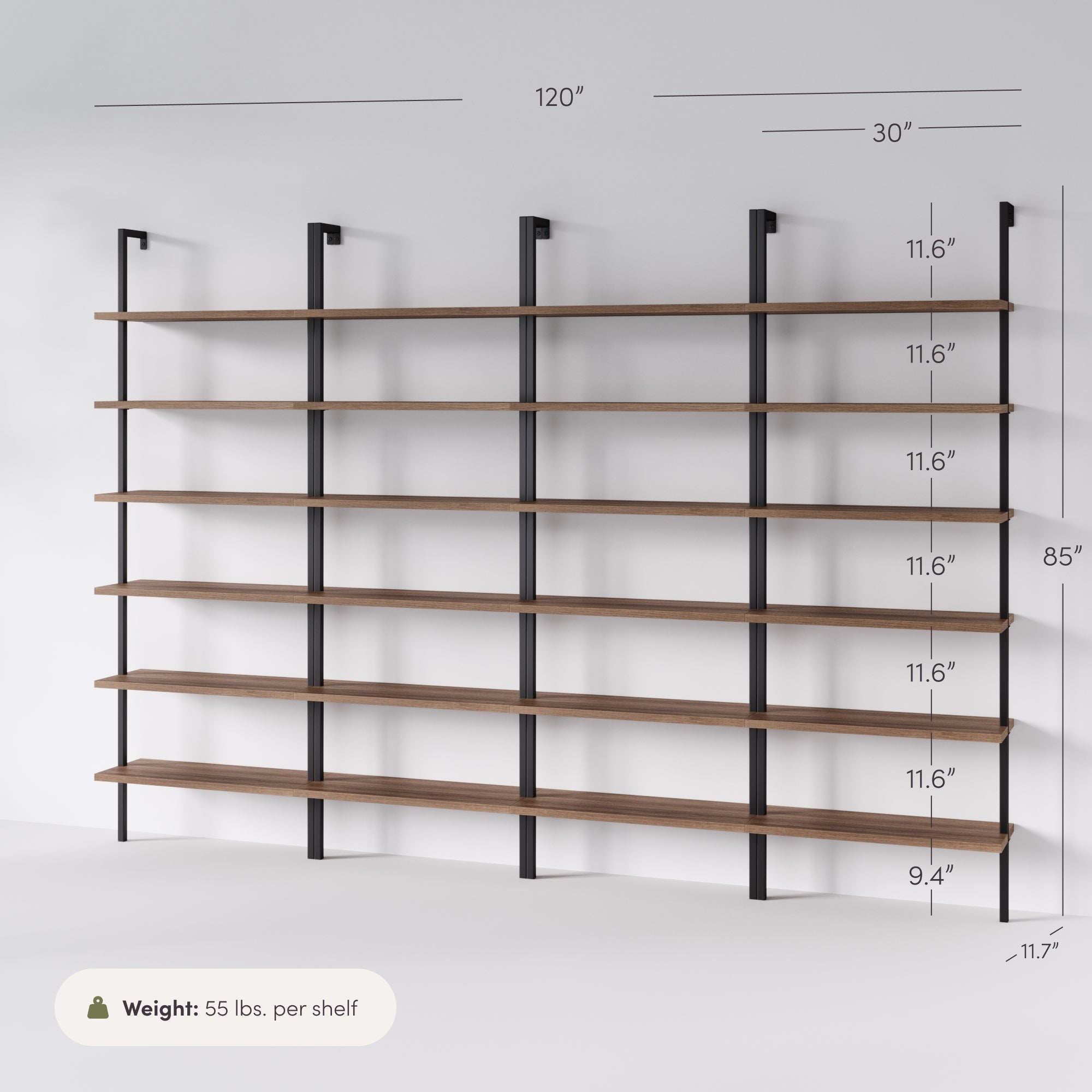 Theo 6-Shelf Bookcase Oak Matte Black Set of 4 | Nathan James