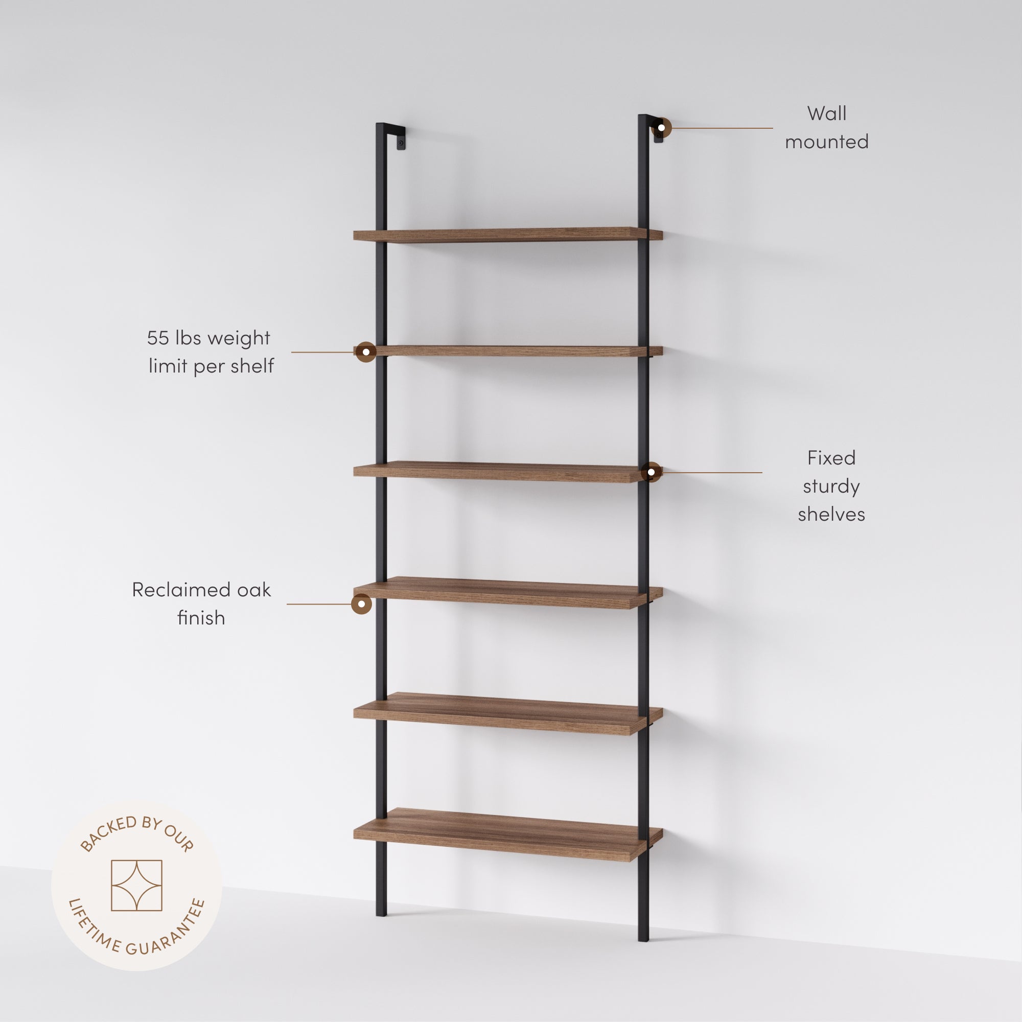 Theo Bookshelf Oak Matte Black 6-Shelf Ladder | Nathan James