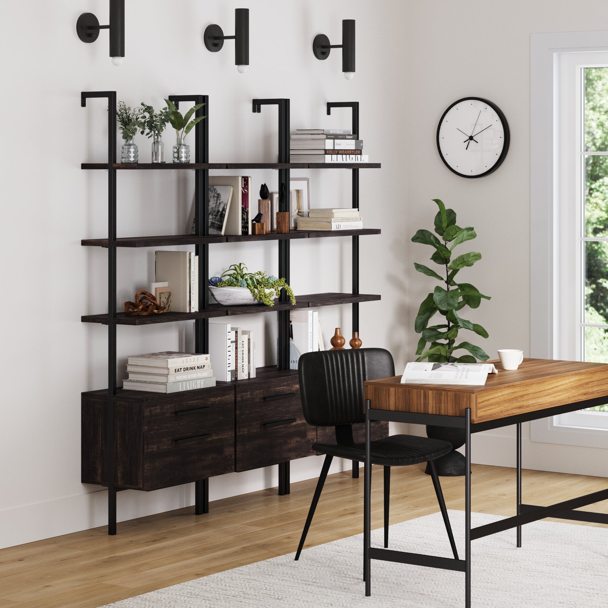 Ladder Wall Bookshelves with Doors Nutmeg (Set of 3)