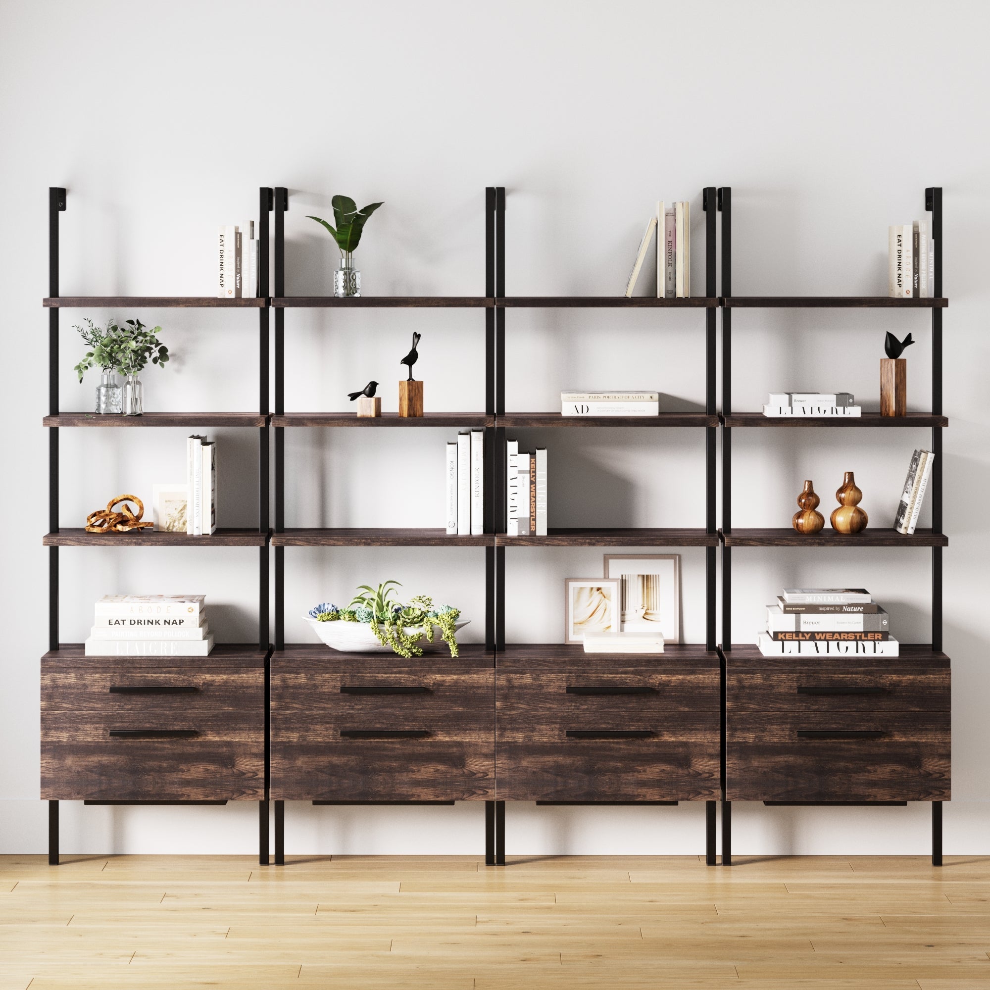 Ladder Wall Bookshelves with Doors Nutmeg (Set of 4)