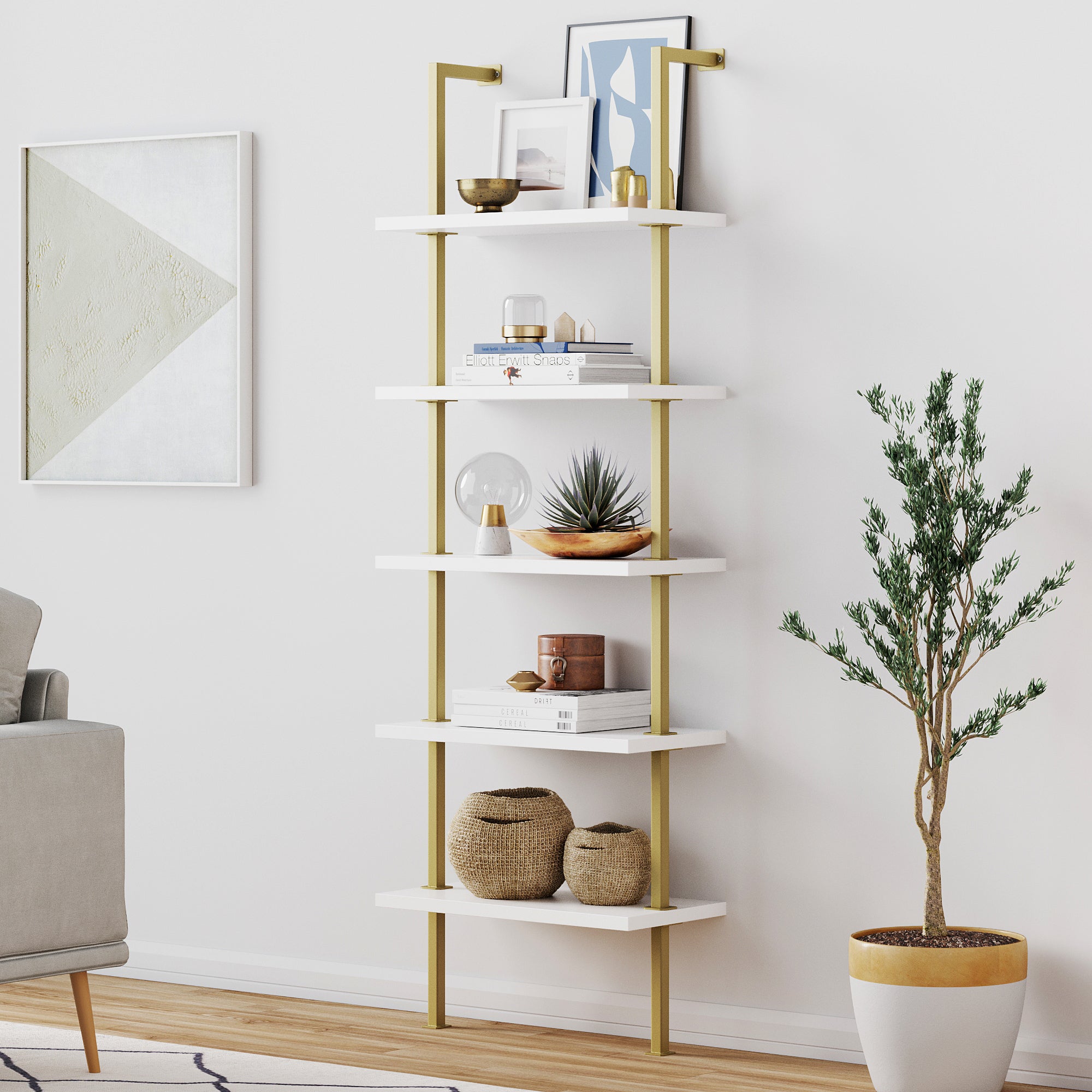 Theo Gold Ladder Bookshelf 5-Shelf - Thumbnail 3