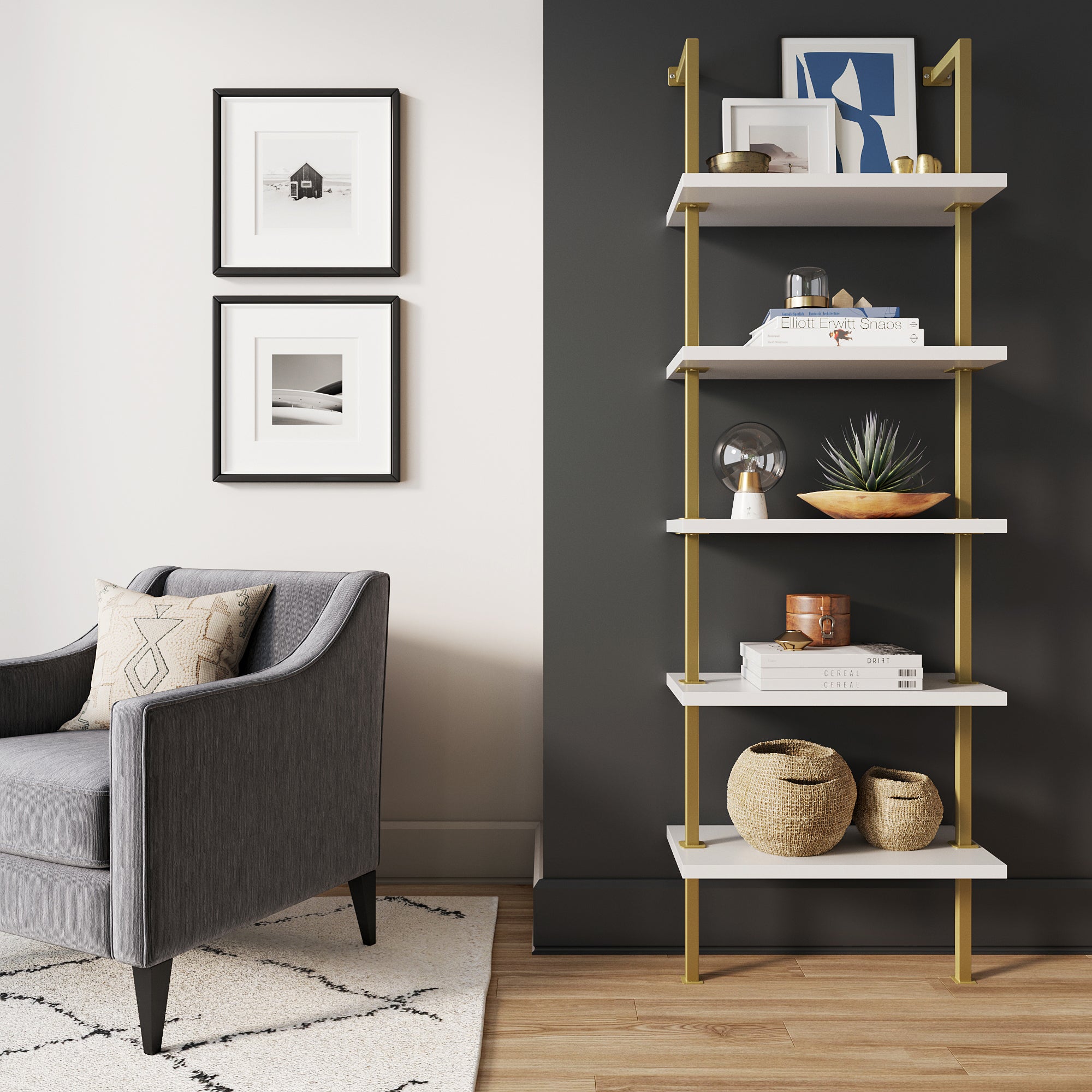 Theo Gold Ladder Bookshelf 5-Shelf - Thumbnail 2