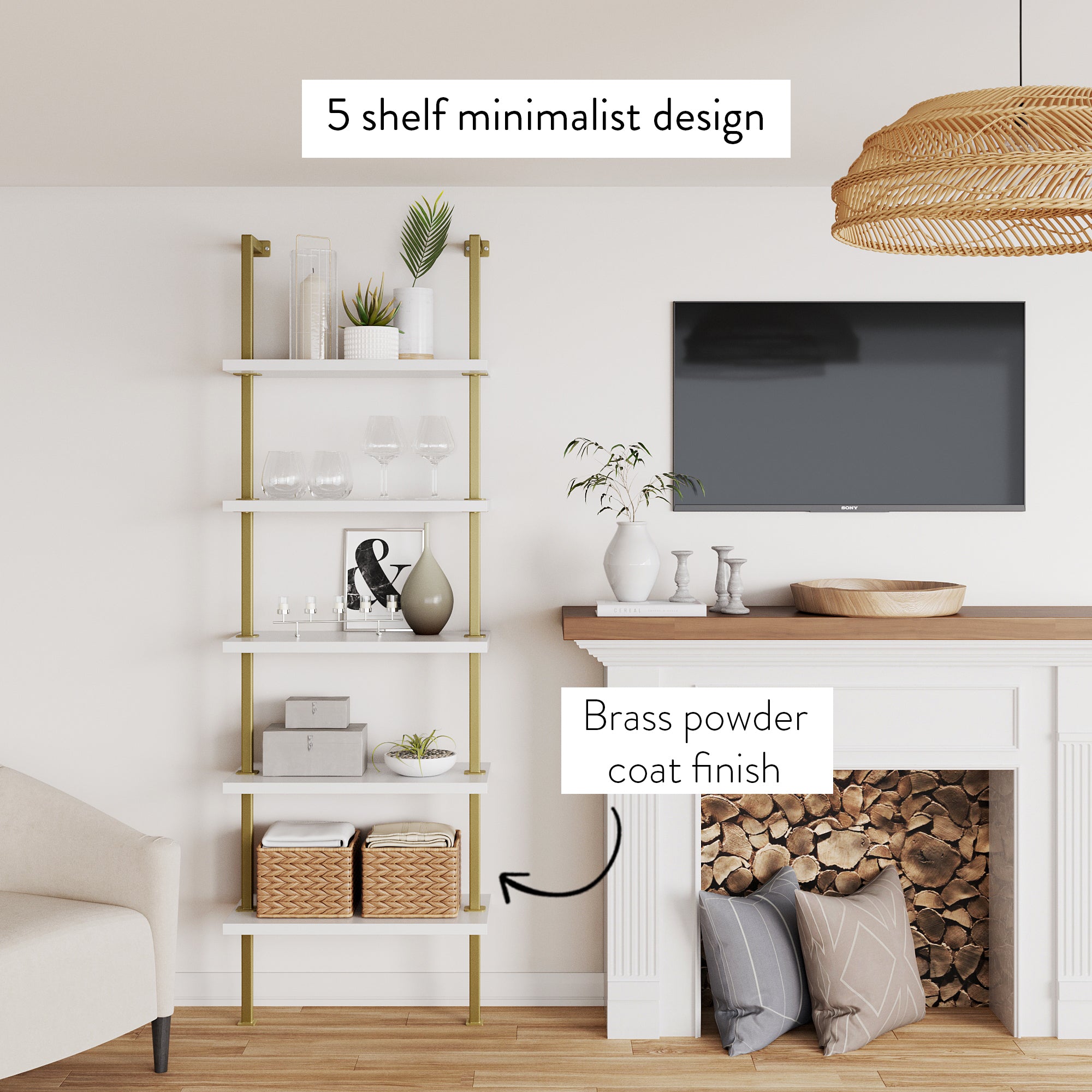 Theo Gold Ladder Bookshelf 5-Shelf - Thumbnail 5