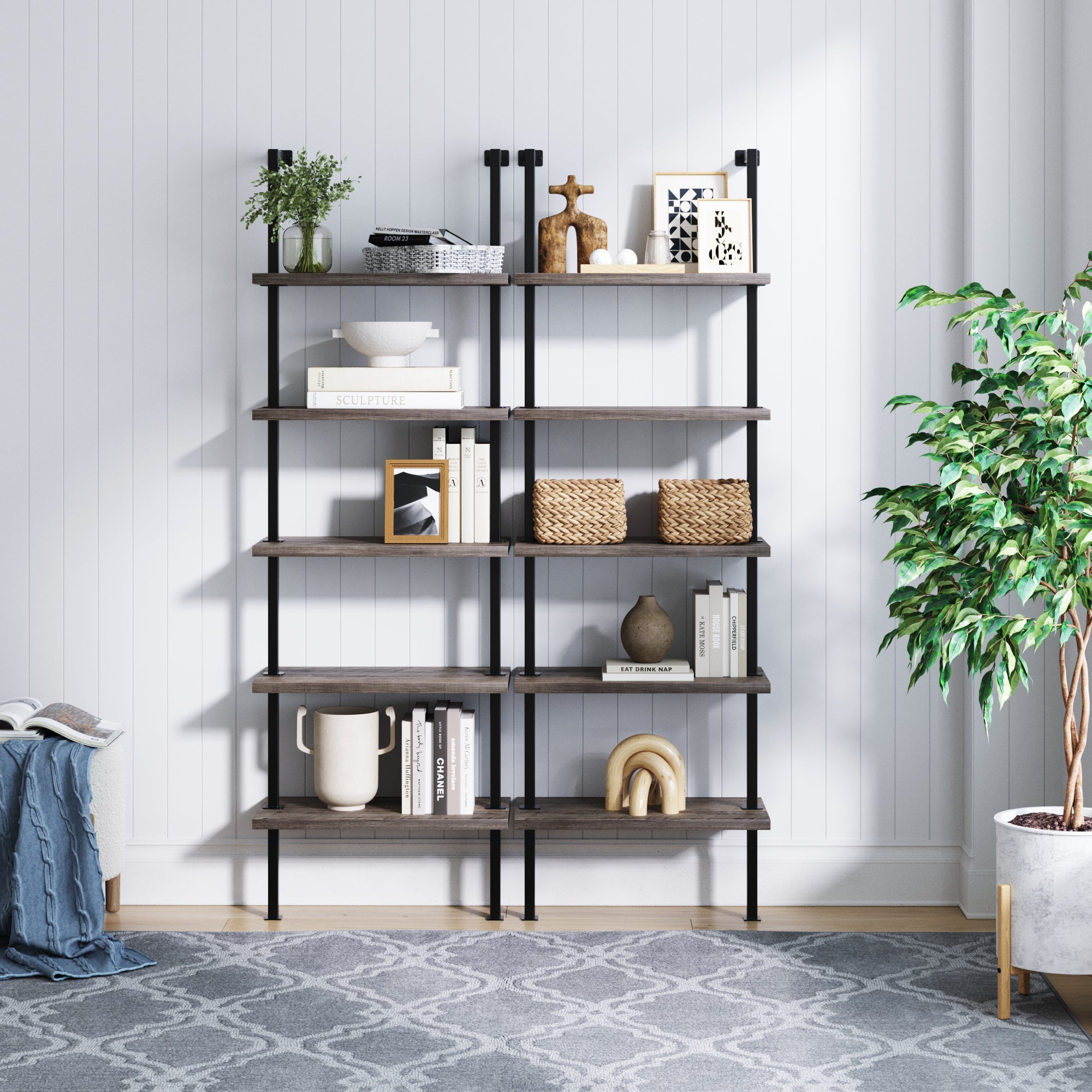 Theo Industrial Ladder Bookshelf Wood & Metal Set of 2 | Nathan James