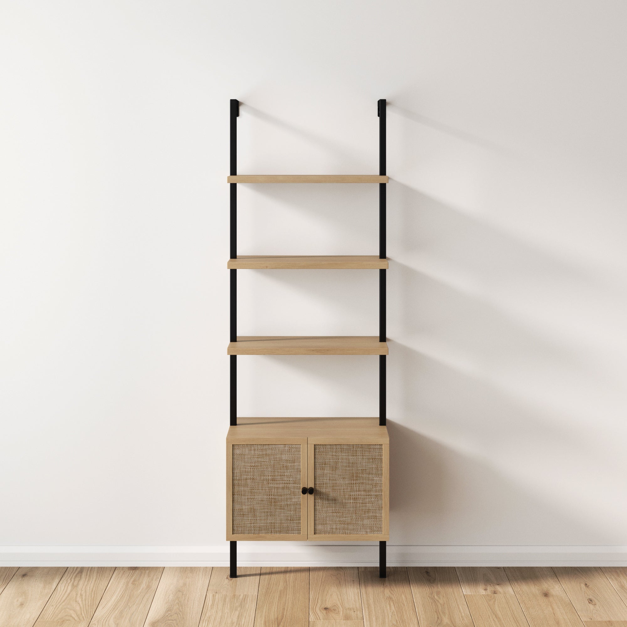 Rattan or Wood Ladder Bookshelf with Storage