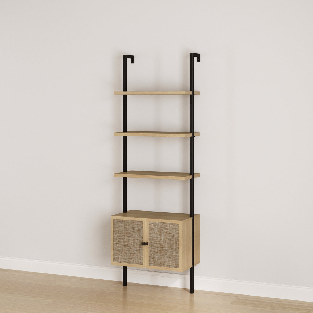 Rattan Ladder Storage Bookshelf with Doors Light Oak