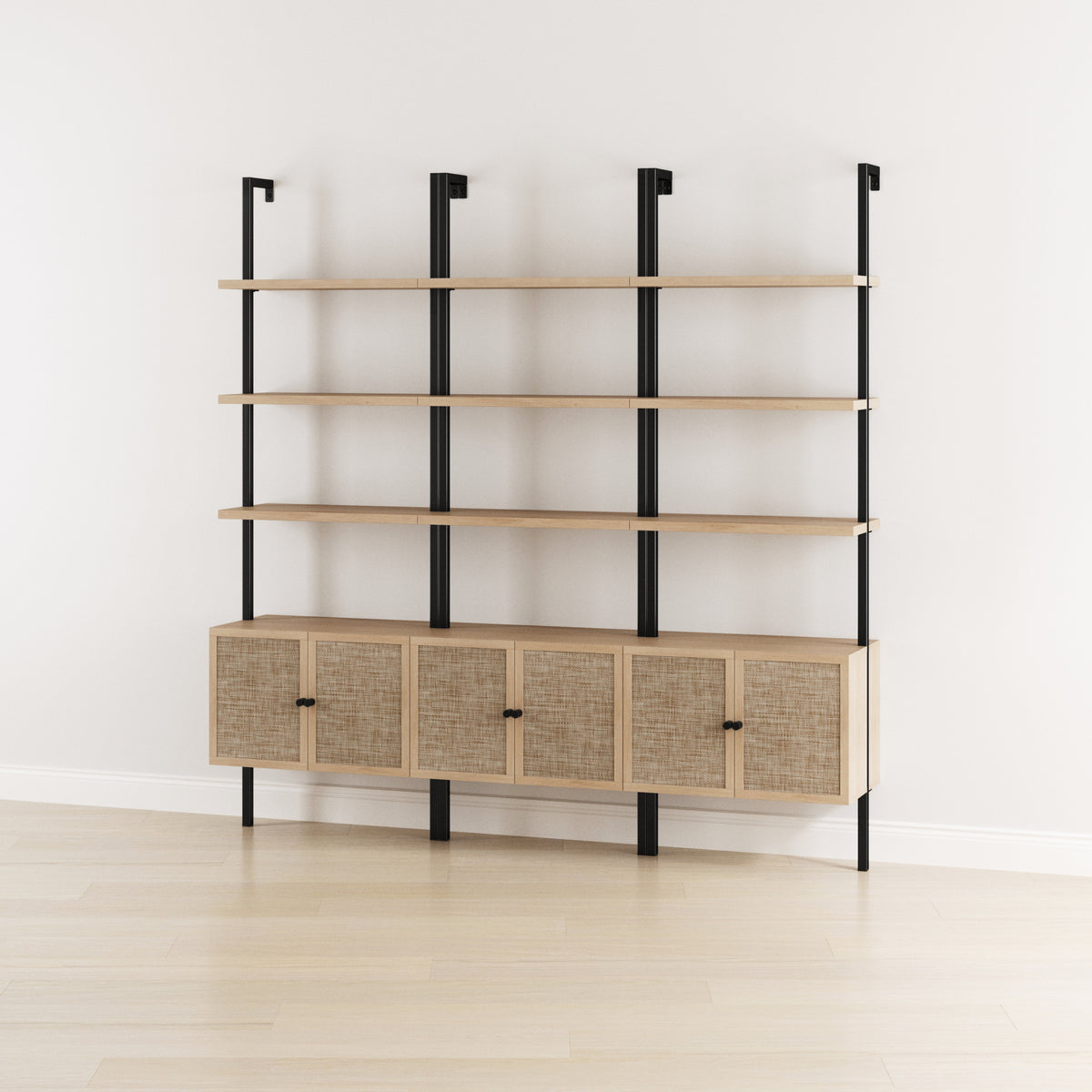 Rattan Ladder Wall Bookshelves with Doors Light Oak (Set of 3) - Nathan James
