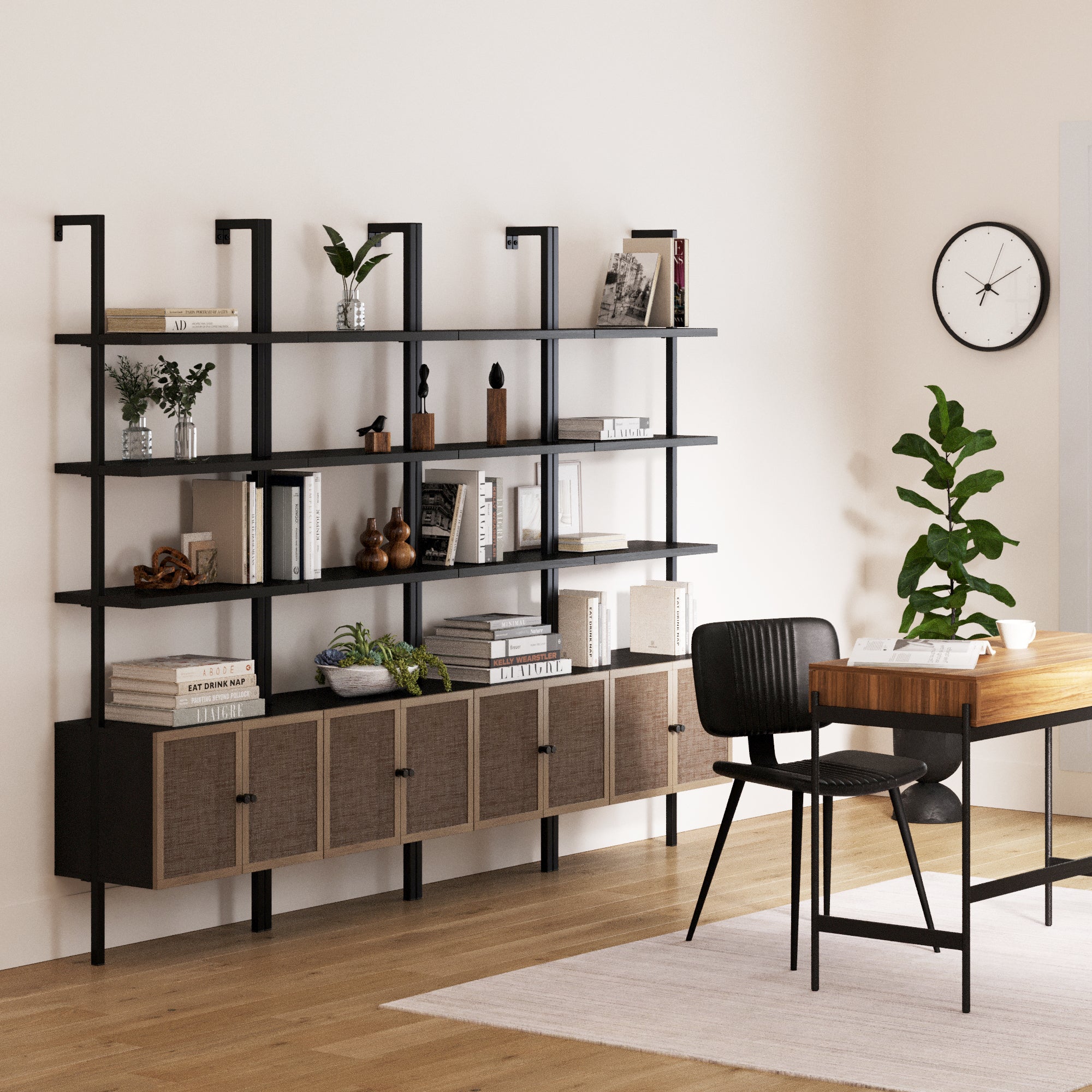 Rattan Ladder Wall Bookshelves with Doors - Thumbnail 3