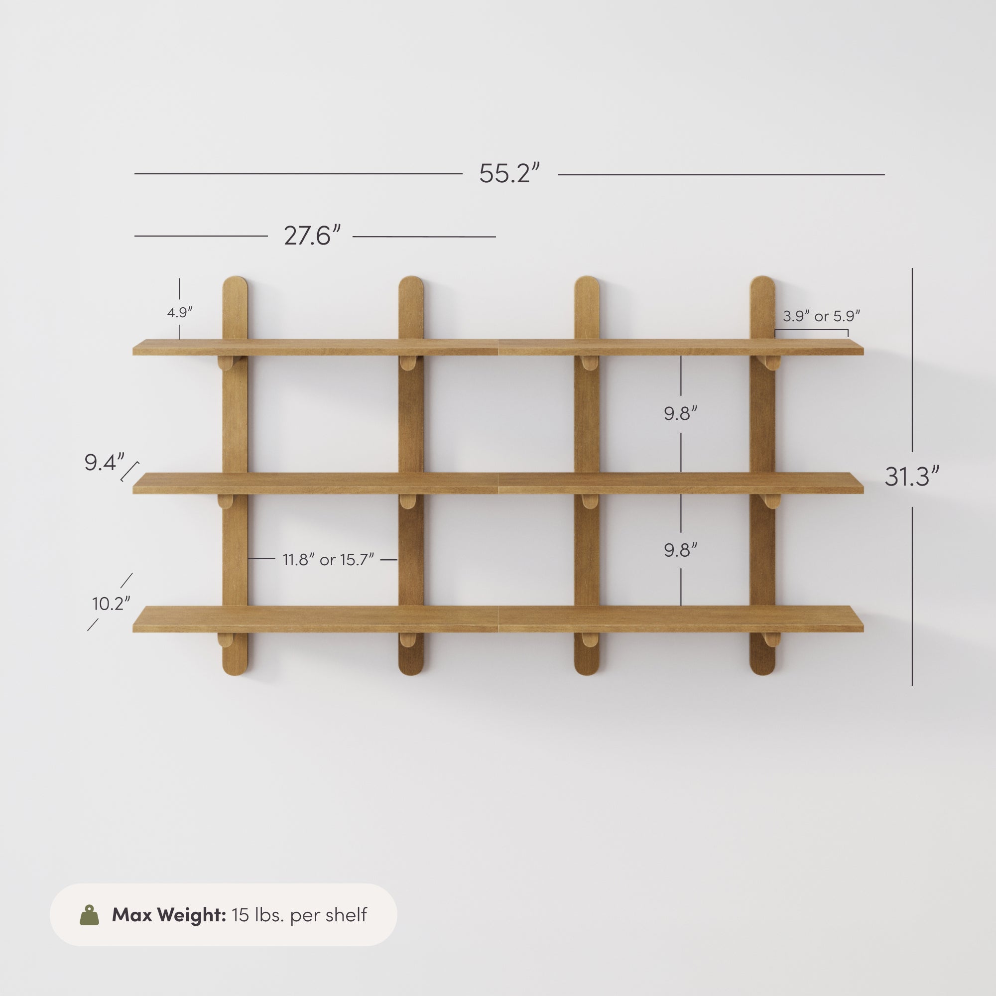 Frankie Wall Shelf Wood Set of 2 Mid-Cent Light Brown | Nathan James