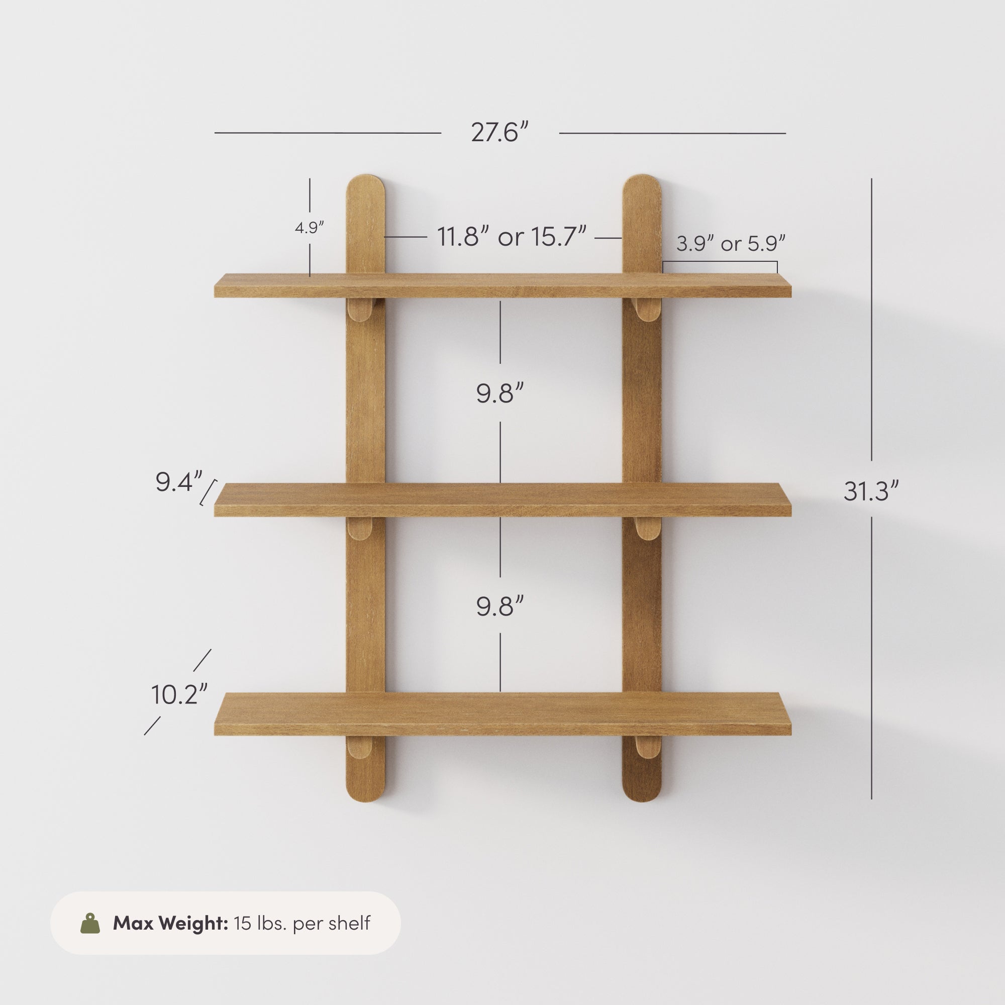 Frankie Wall Shelf Wood 3-Tier Mid-Century Light Brown | Nathan James