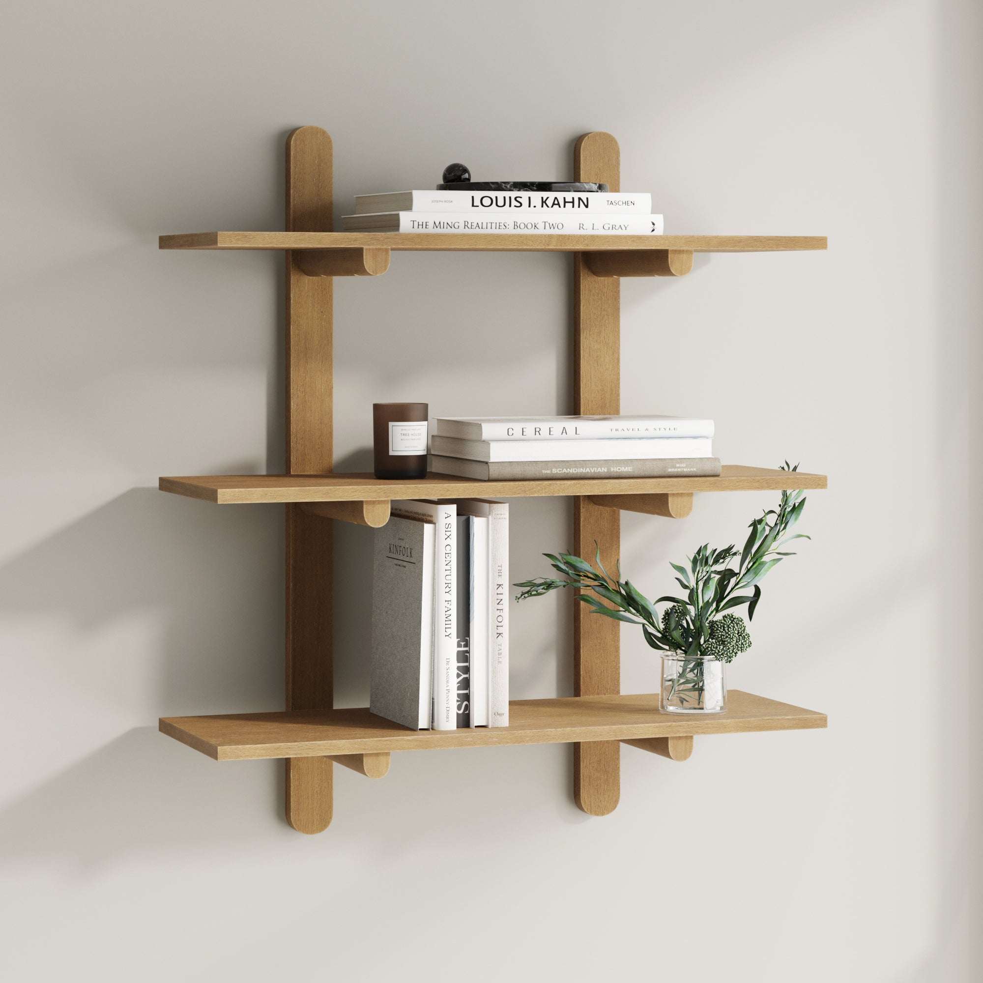 Frankie Wall Shelf Wood 3-Tier Mid-Century Light Brown | Nathan James