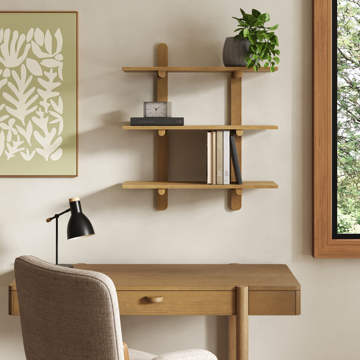 Mid Century Modern 3 - Tier Wall Mounted Wood Shelf Light Brown - Nathan James