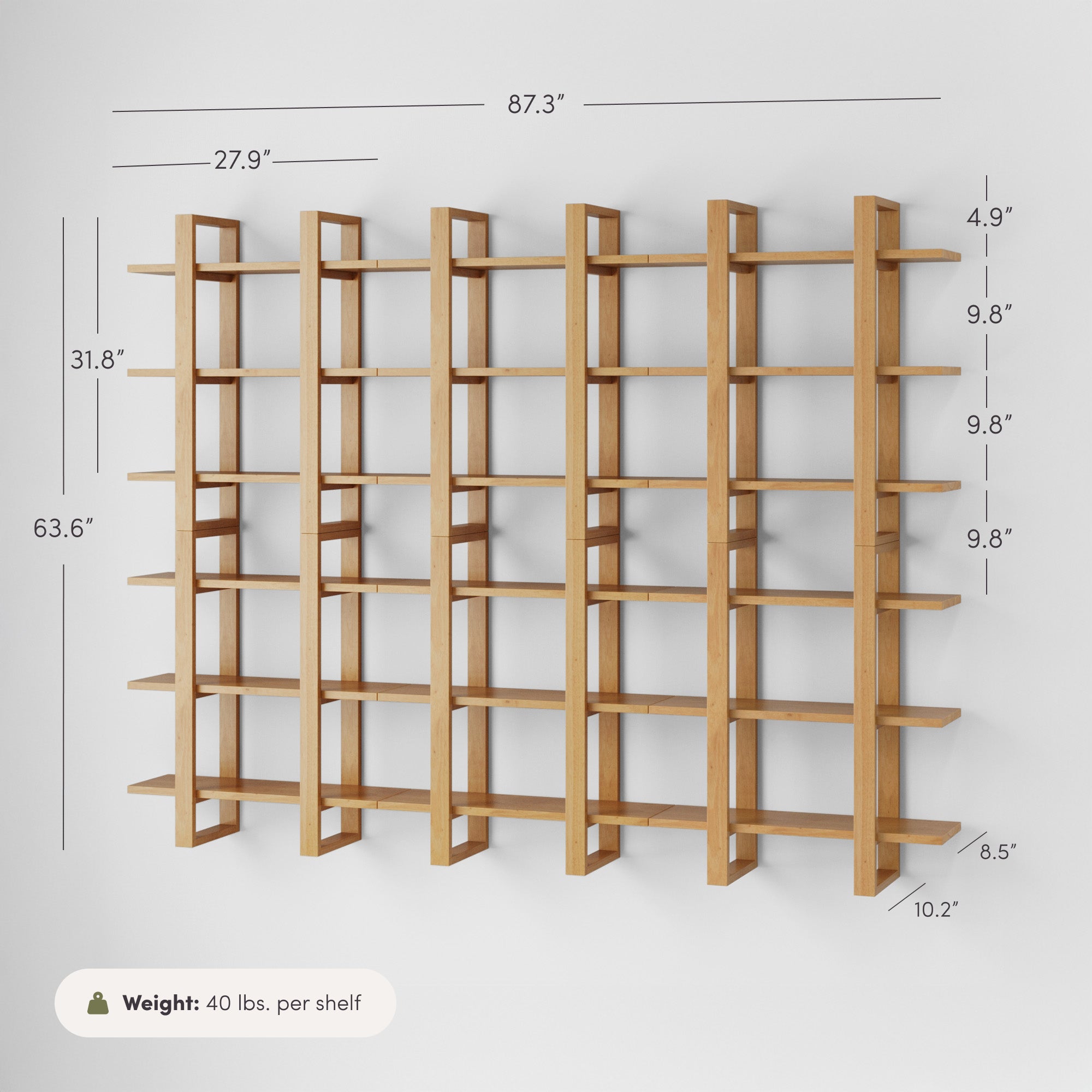 Benji Wall Shelf Solid Wood Warm Pine Set of 6 | Nathan James