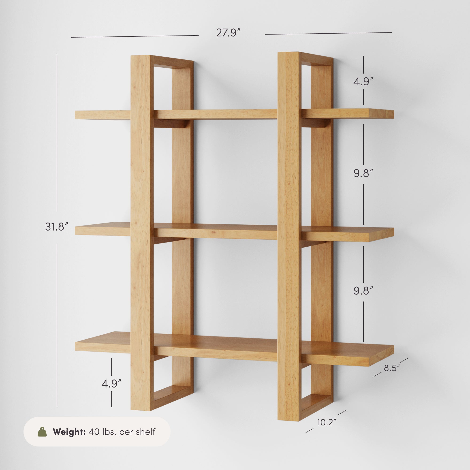 Benji Wood Floating Index Wall Shelf | Warm Pine | Nathan James