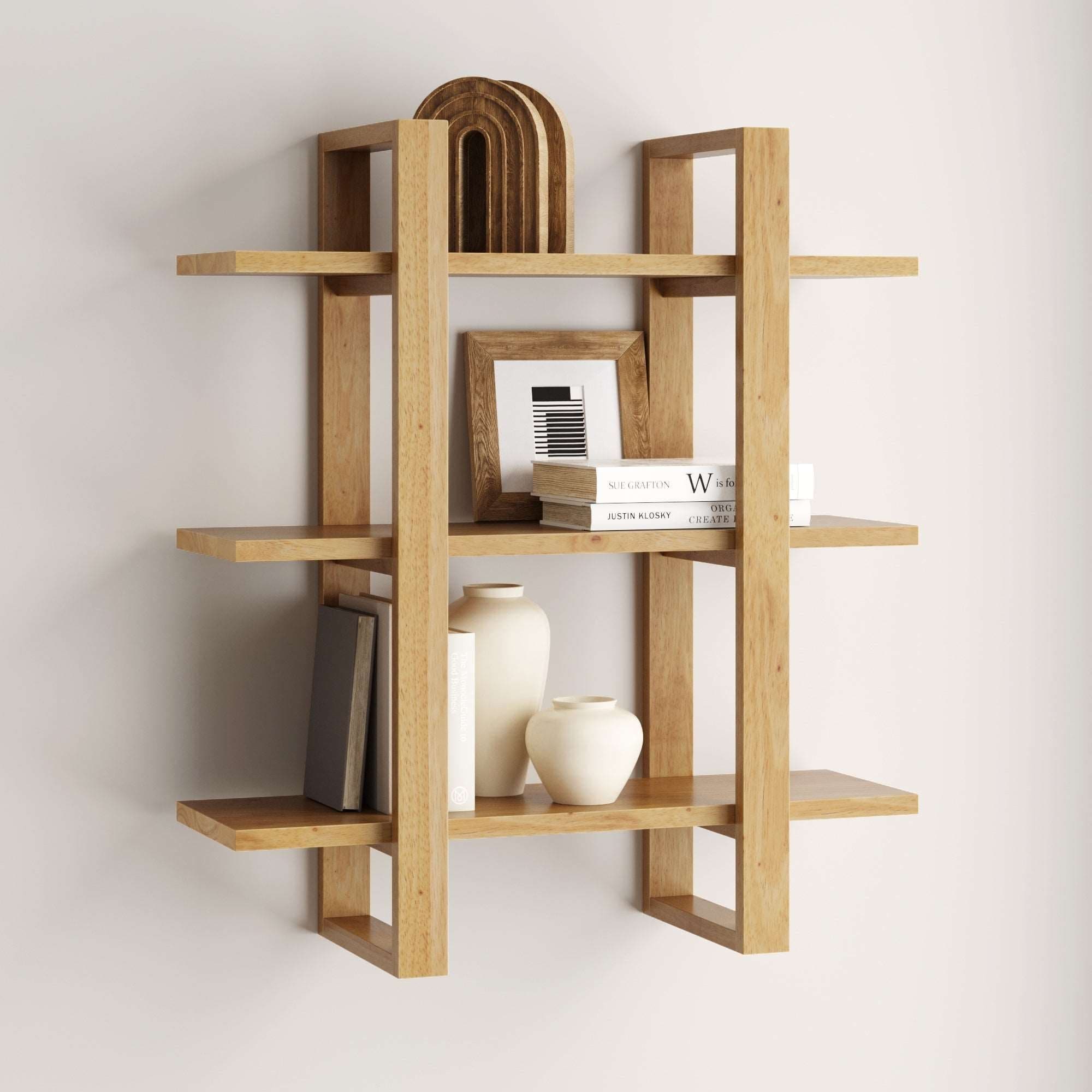 Solid Wood Adjustable Floating Wall Shelf Warm Pine