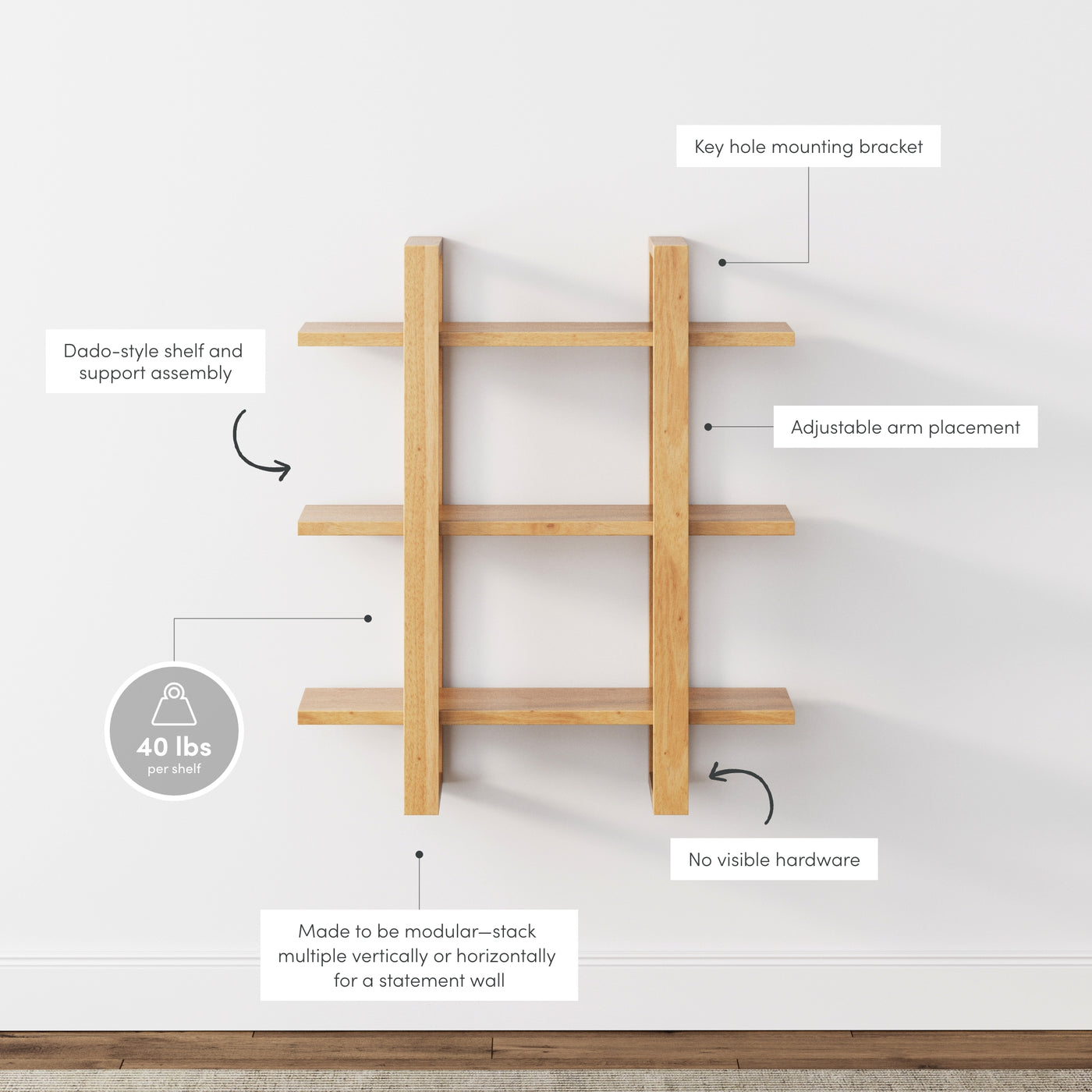 Solid Wood Wall Shelves Warm Pine (Set of 6)
