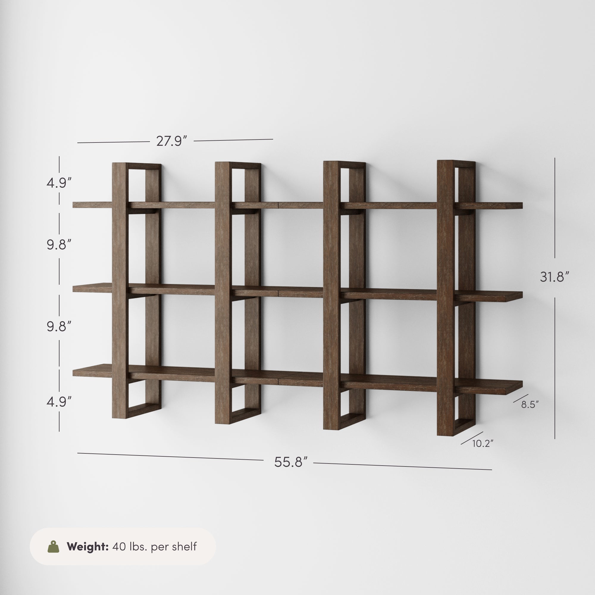 Benji Wall Shelf Solid Wood Dark Brown Set of 2 | Nathan James