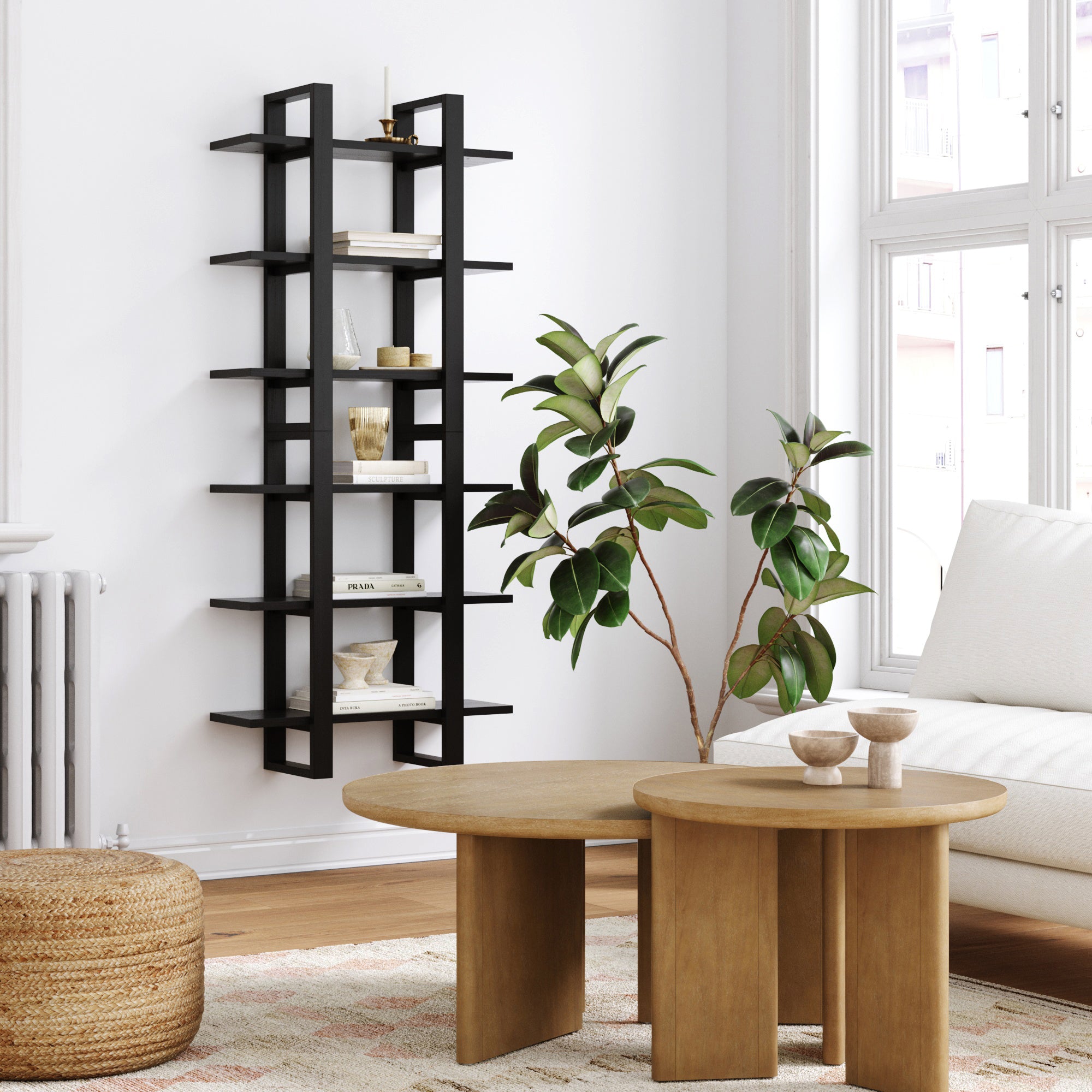 Solid Wood Modular Floating Wall Shelf Black Oak (Set of 2)