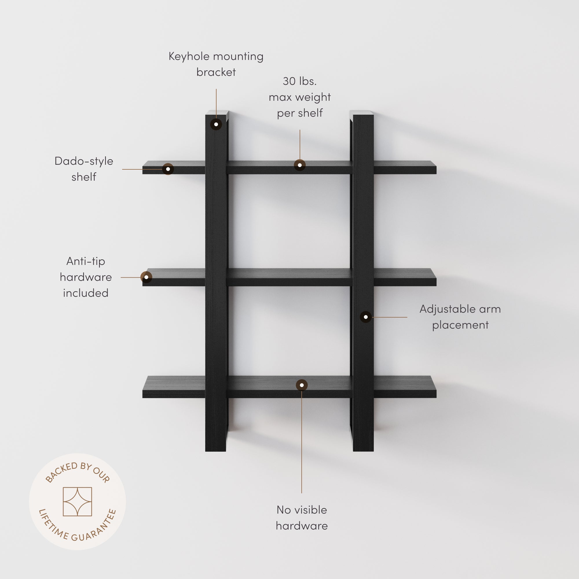 Benji Wall Shelf Solid Wood Black Oak Set of 2 | Nathan James