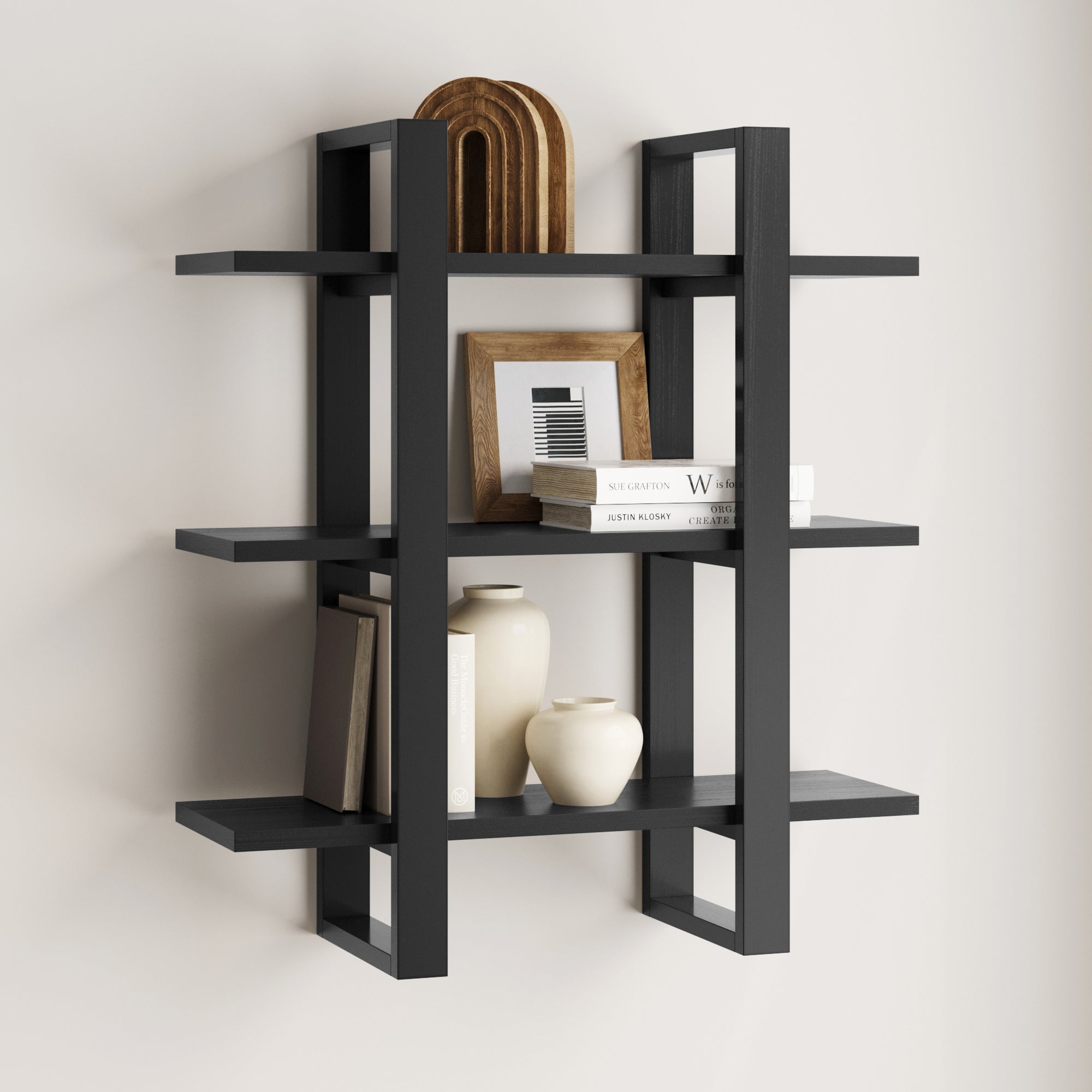 梅沢和木　BLACK OMEN and CloudSB Benji Wall Shelf Solid Wood Black Oak Floating | Nathan James