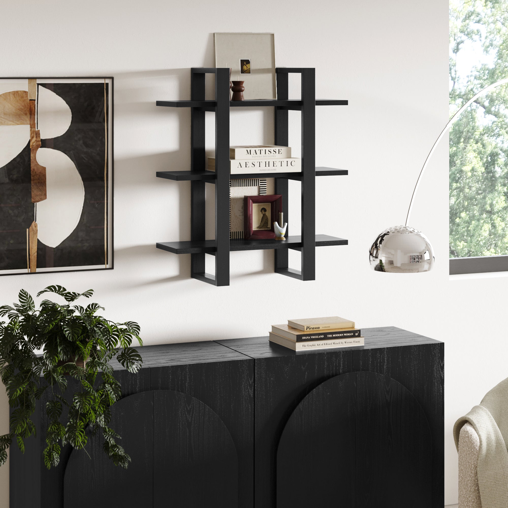 Solid Wood Modular Floating Wall Shelf Black Oak