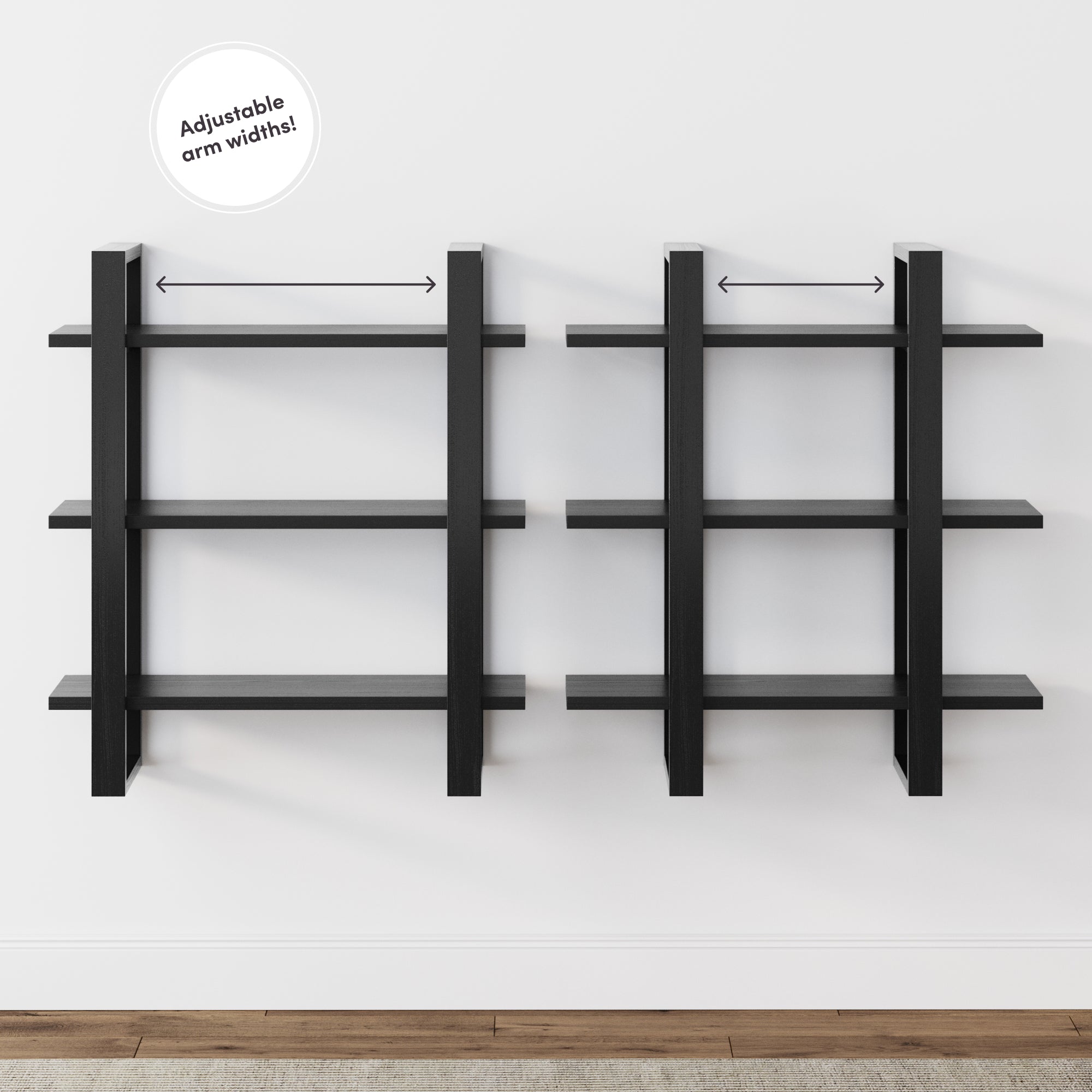 Benji Wall Shelf Solid Wood Black Oak Set of 6 | Nathan James