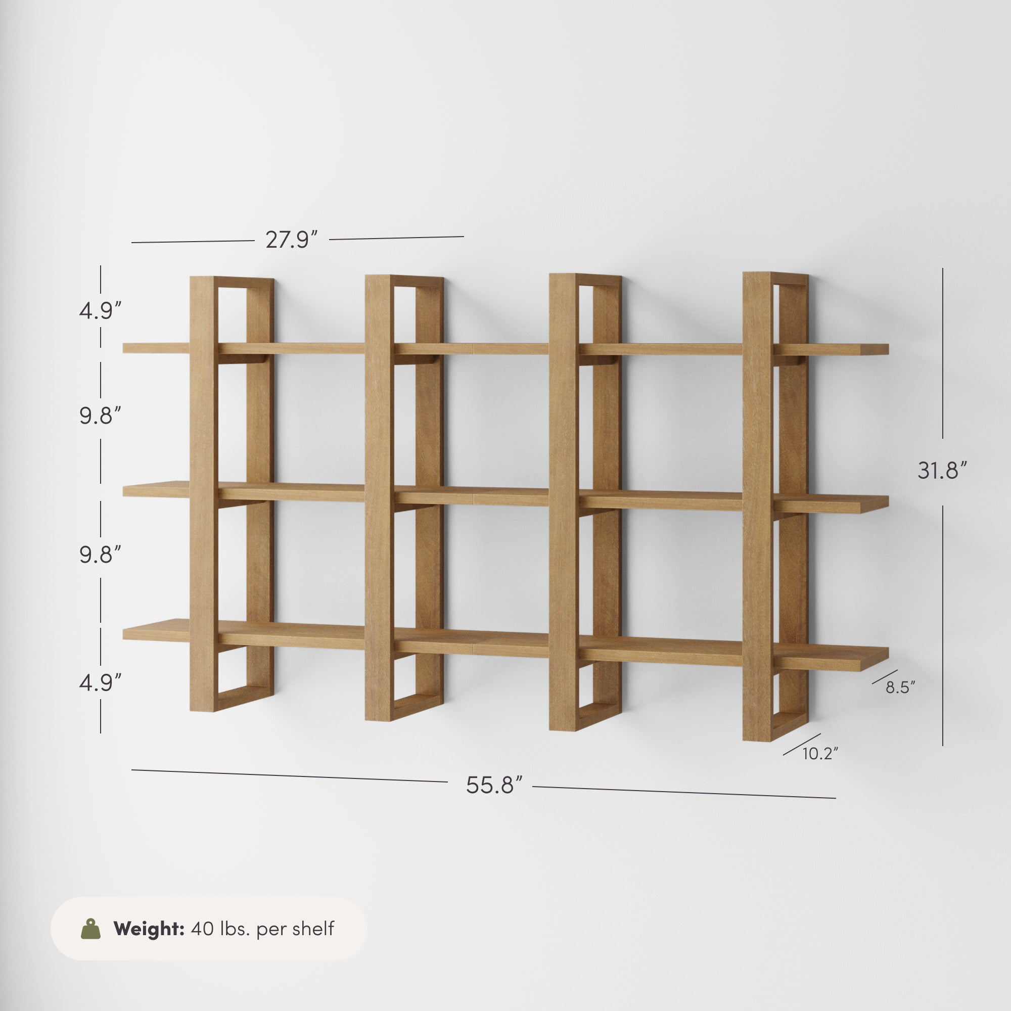 Benji Wall Shelf Solid Wood Light Brown Set of 2 | Nathan James