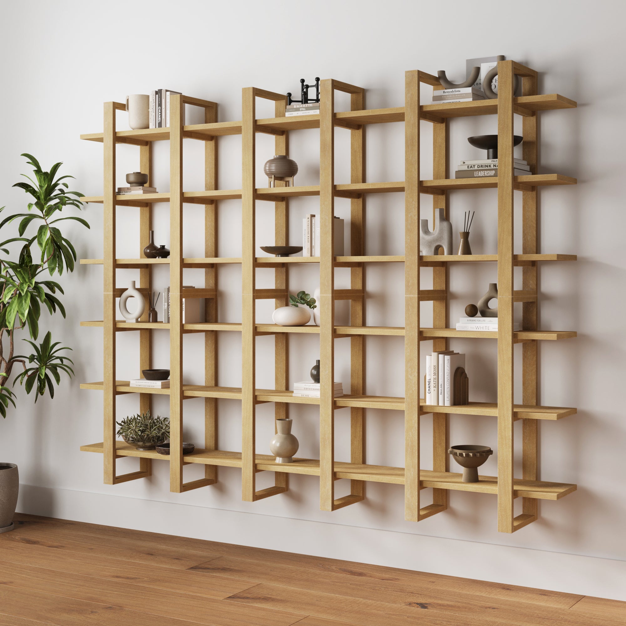 Solid Wood Modular Floating Wall Shelf Light Brown (Set of 6)